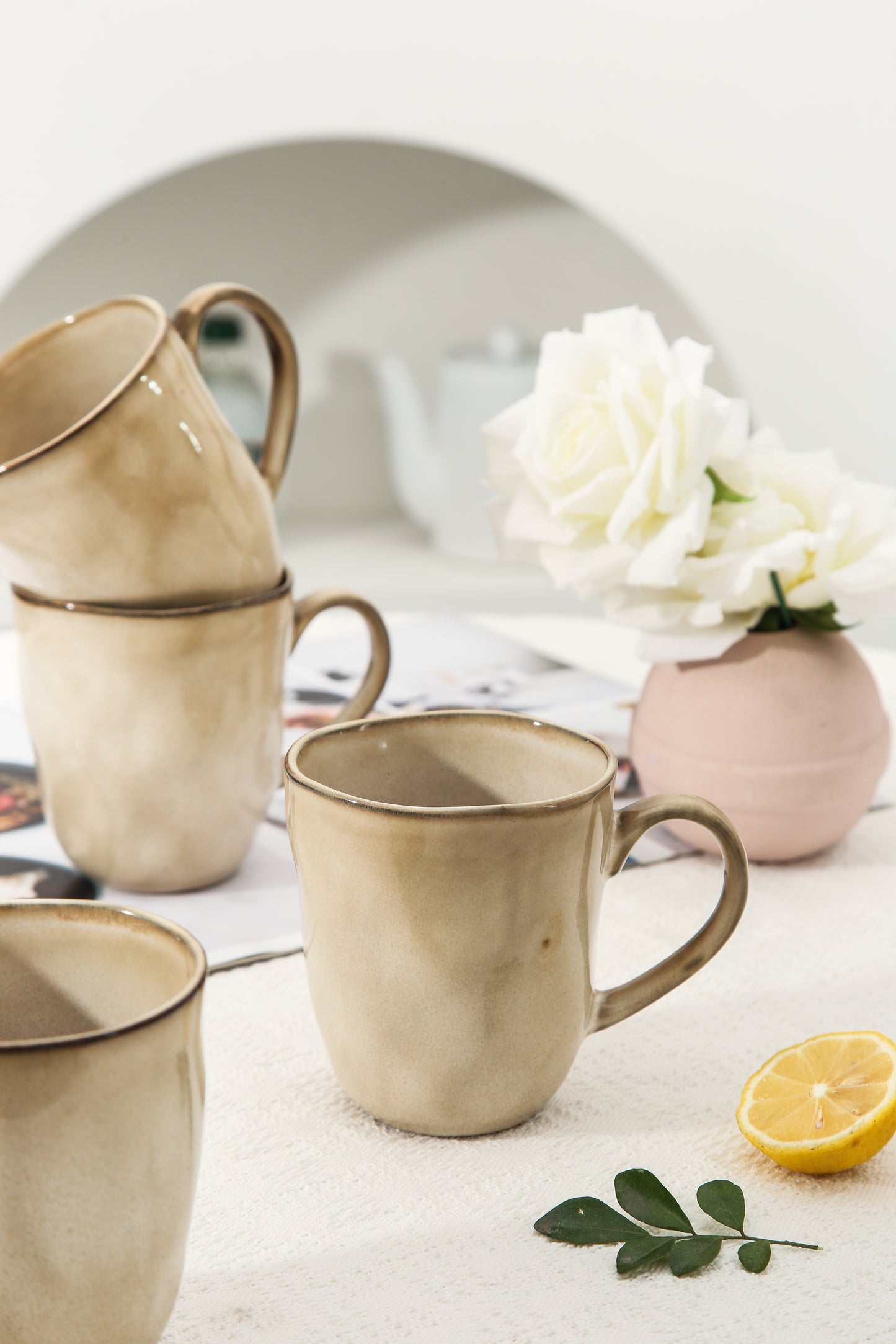 4-Piece Stoneware Mug Set in Crema
