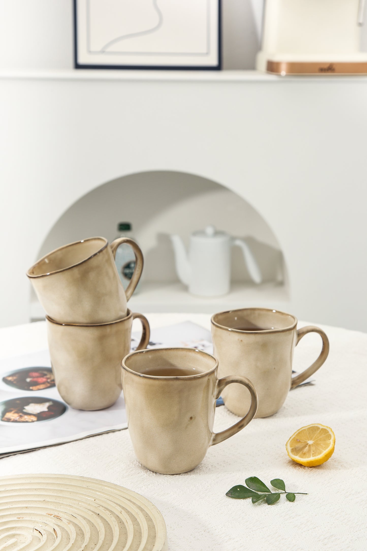 4-Piece Stoneware Mug Set in Crema
