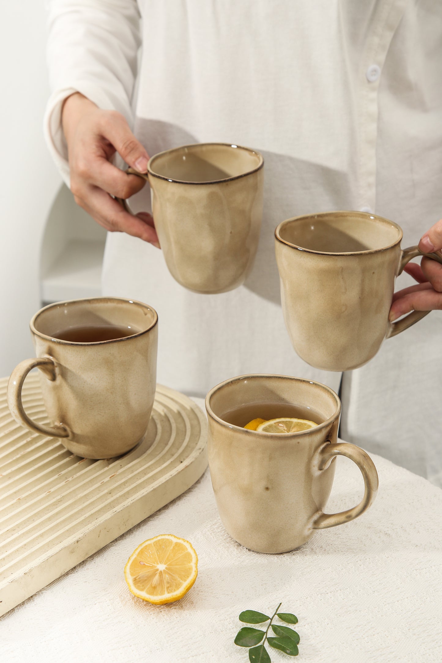4-Piece Stoneware Mug Set in Crema