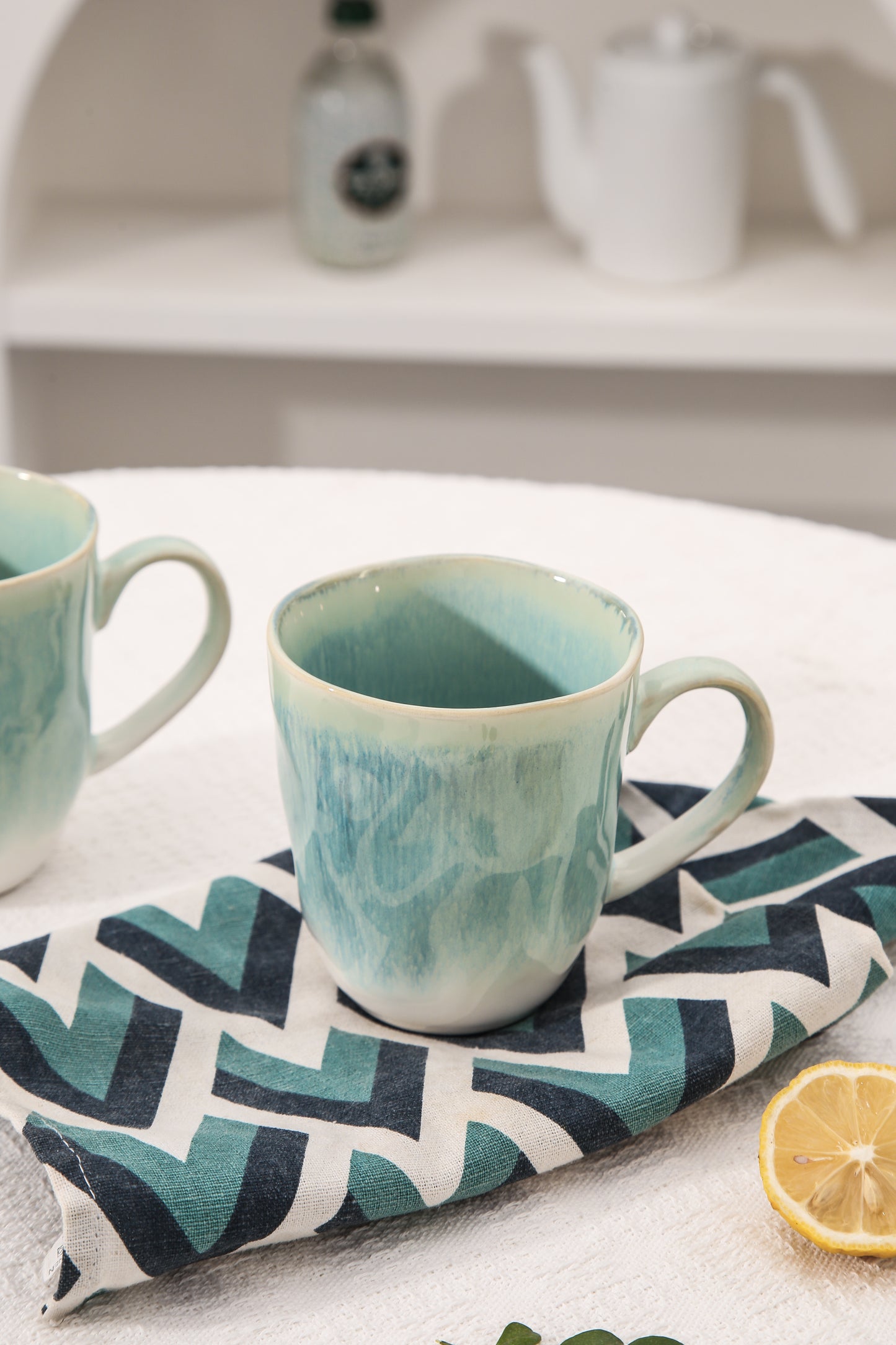 4-Piece Stoneware Mug Set in Aqua Blue