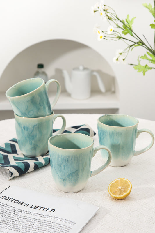 4-Piece Stoneware Mug Set in Aqua Blue