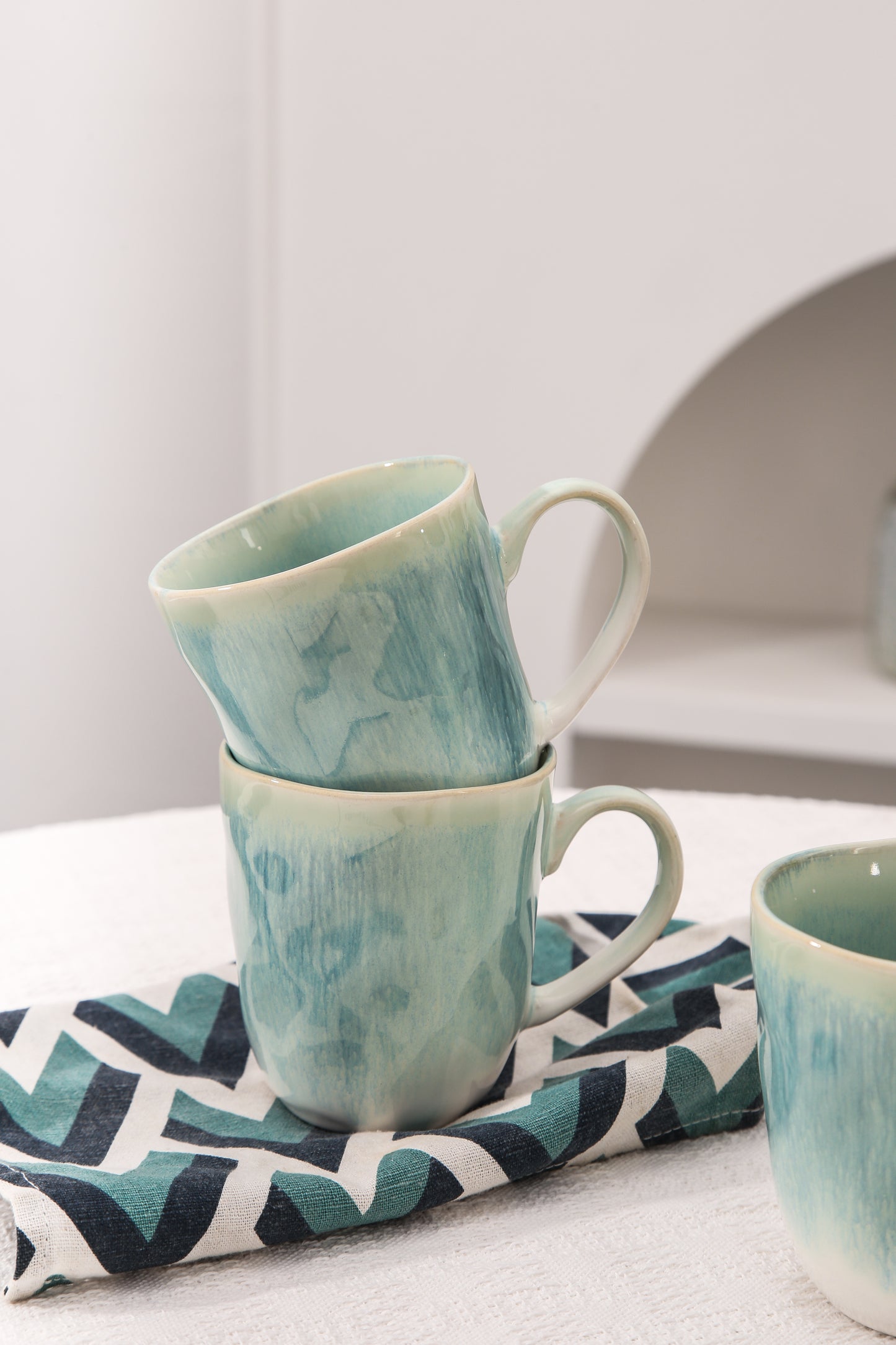 4-Piece Stoneware Mug Set in Aqua Blue