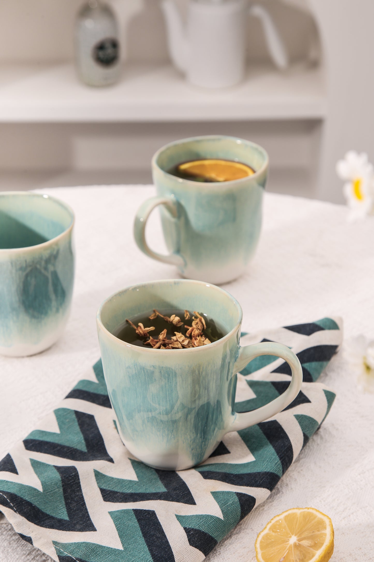 4-Piece Stoneware Mug Set in Aqua Blue