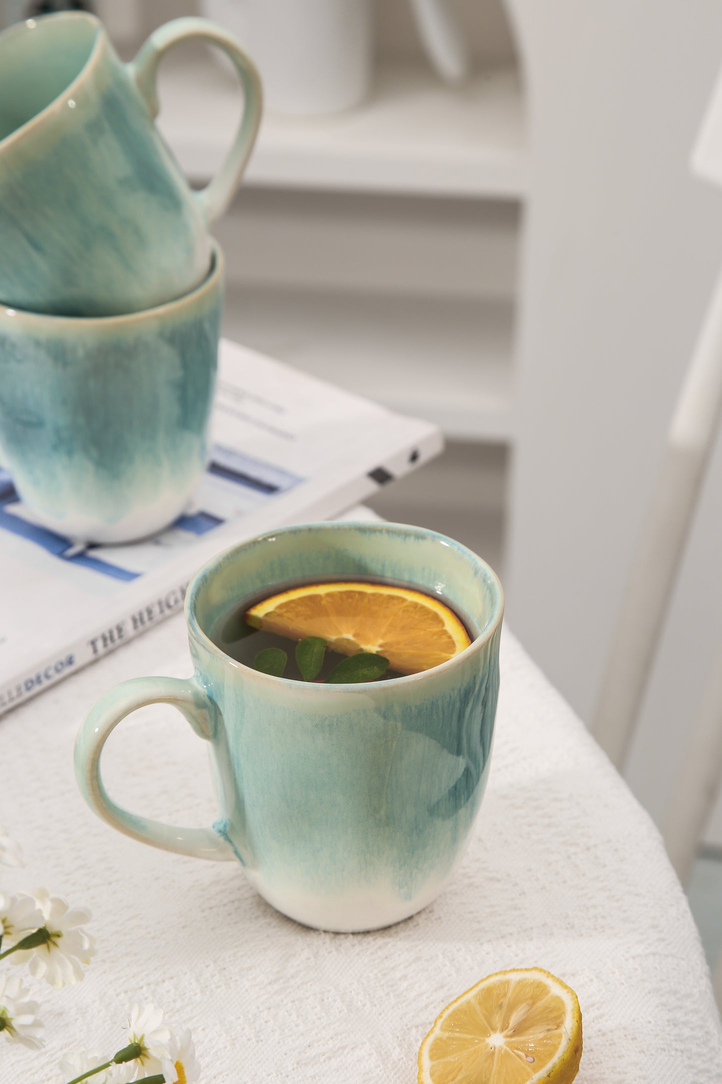 4-Piece Stoneware Mug Set in Aqua Blue