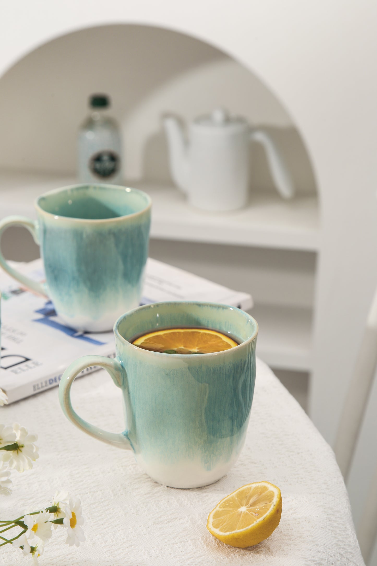 4-Piece Stoneware Mug Set in Aqua Blue