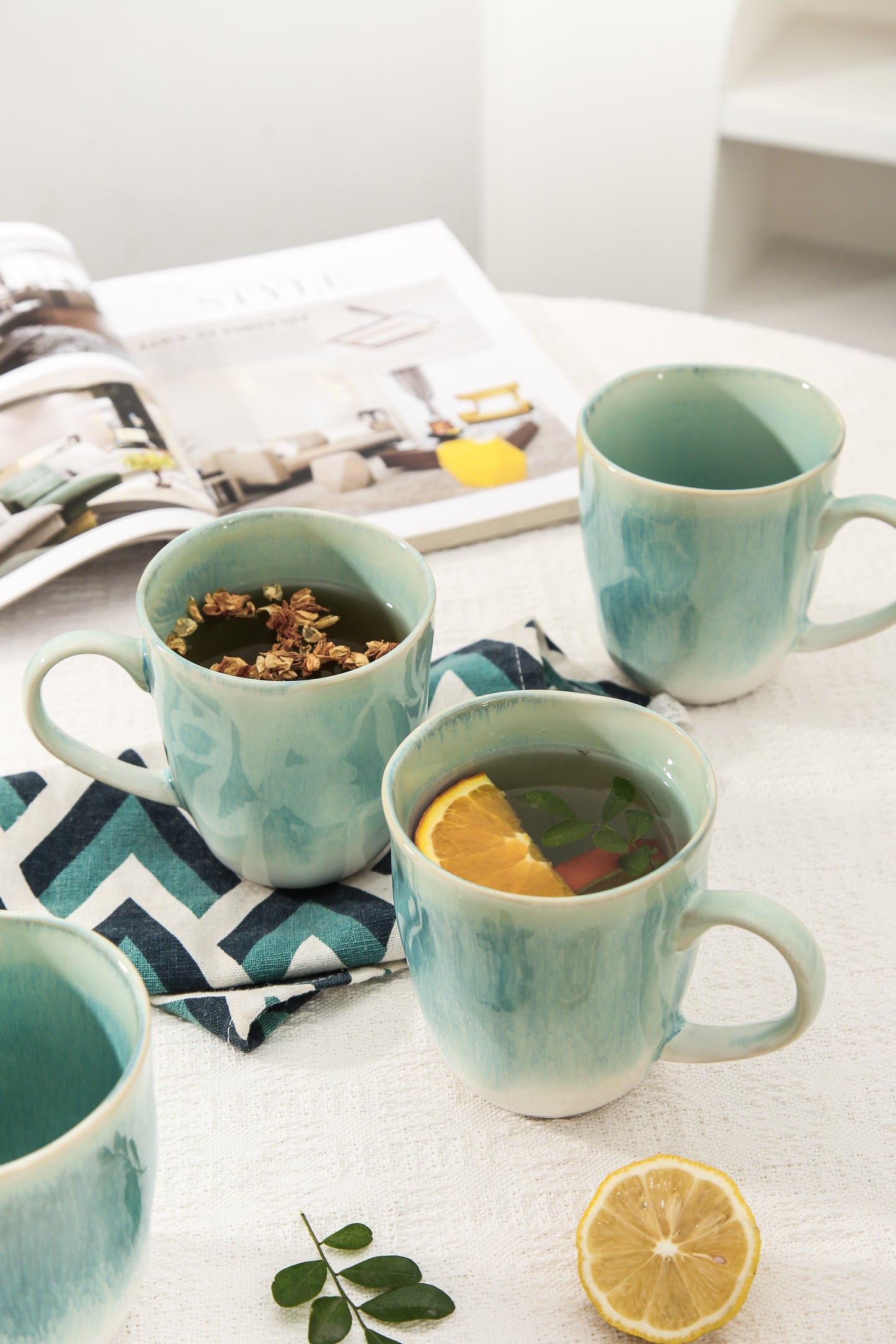 4-Piece Stoneware Mug Set in Aqua Blue