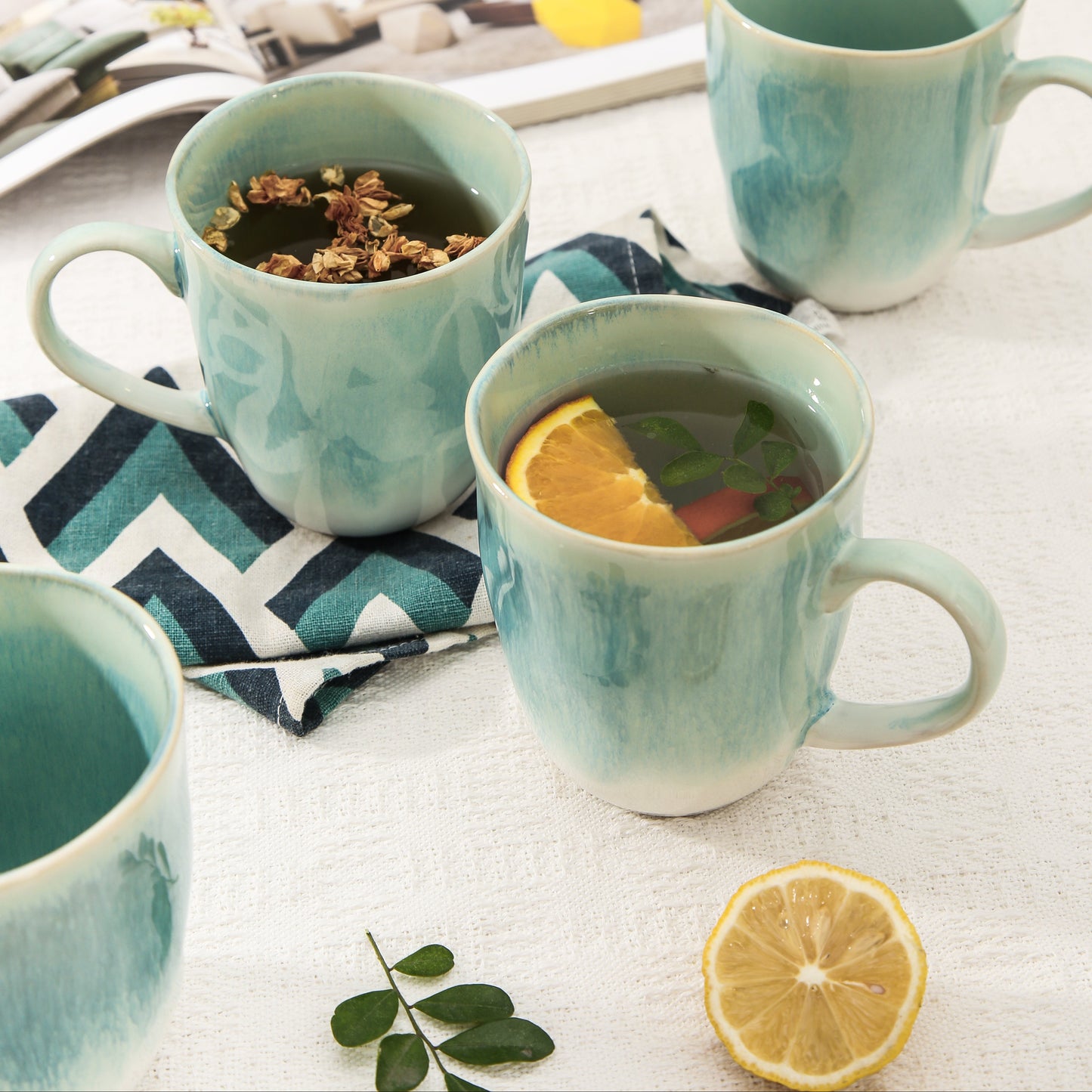 4-Piece Stoneware Mug Set in Aqua Blue