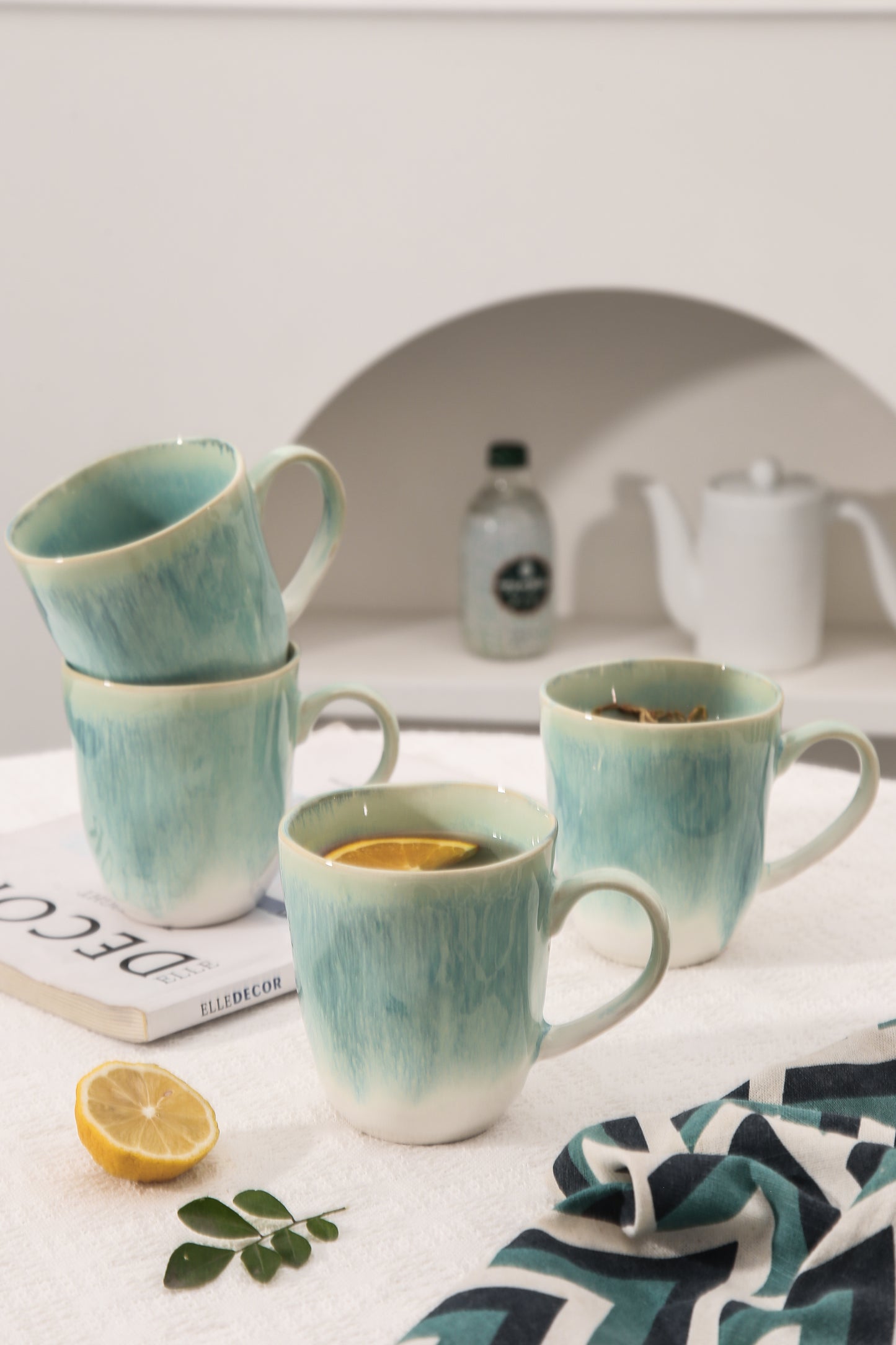 4-Piece Stoneware Mug Set in Aqua Blue