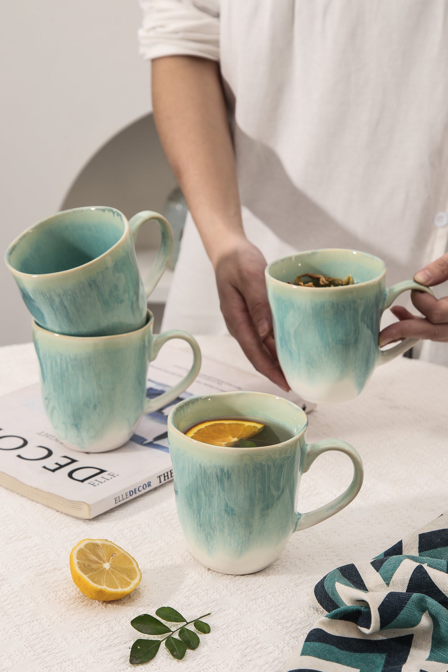 4-Piece Stoneware Mug Set in Aqua Blue
