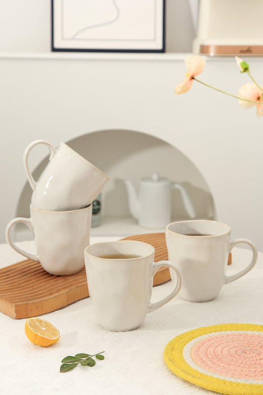 4-Piece Stoneware Mug Set in Pearl White