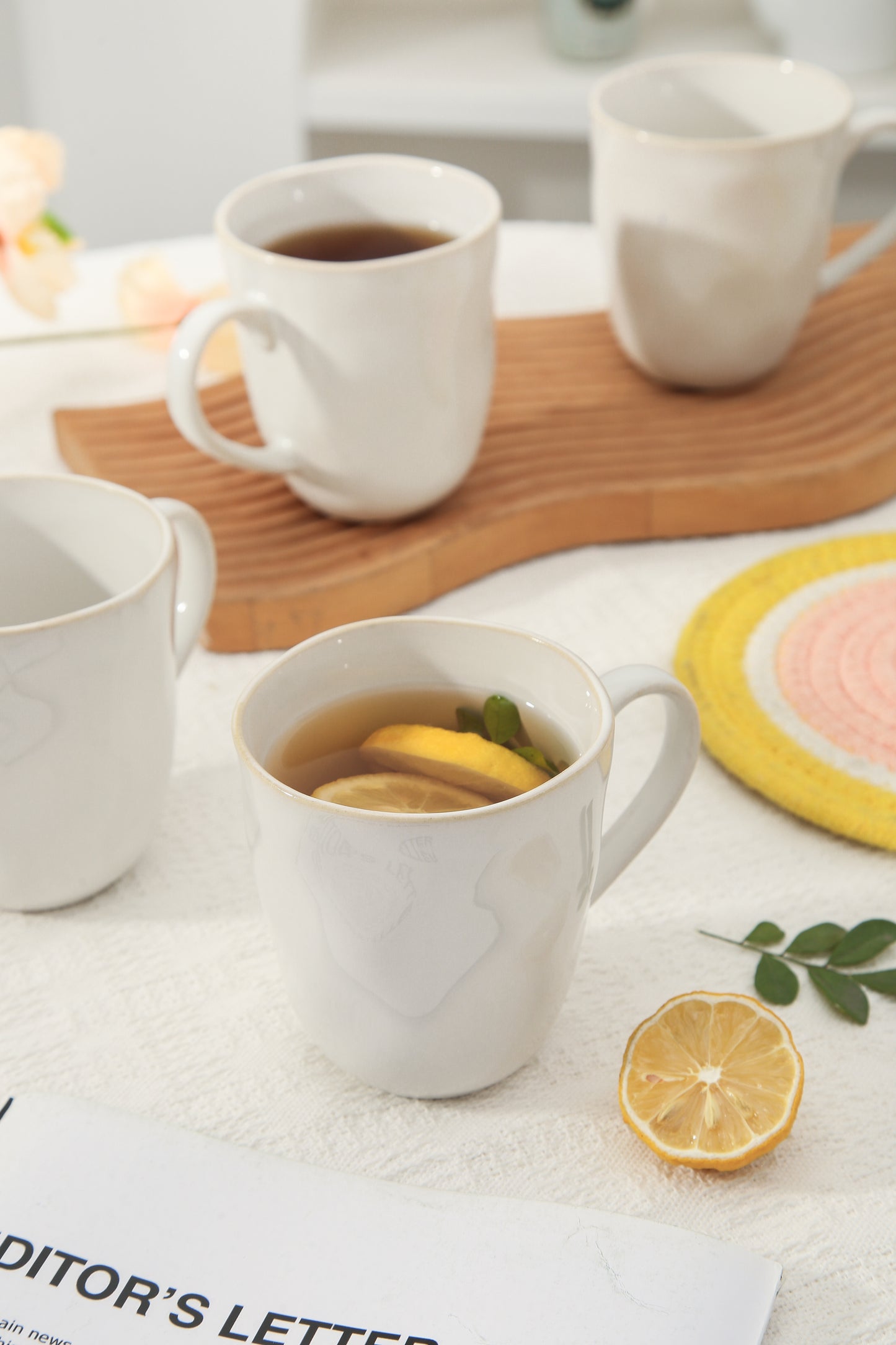 4-Piece Stoneware Mug Set in Pearl White