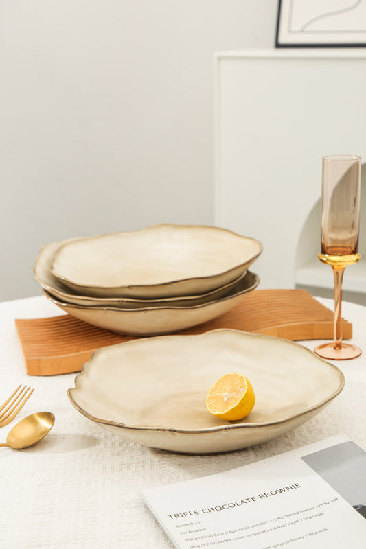 4-Piece Stoneware Deep Plate Set in Crema
