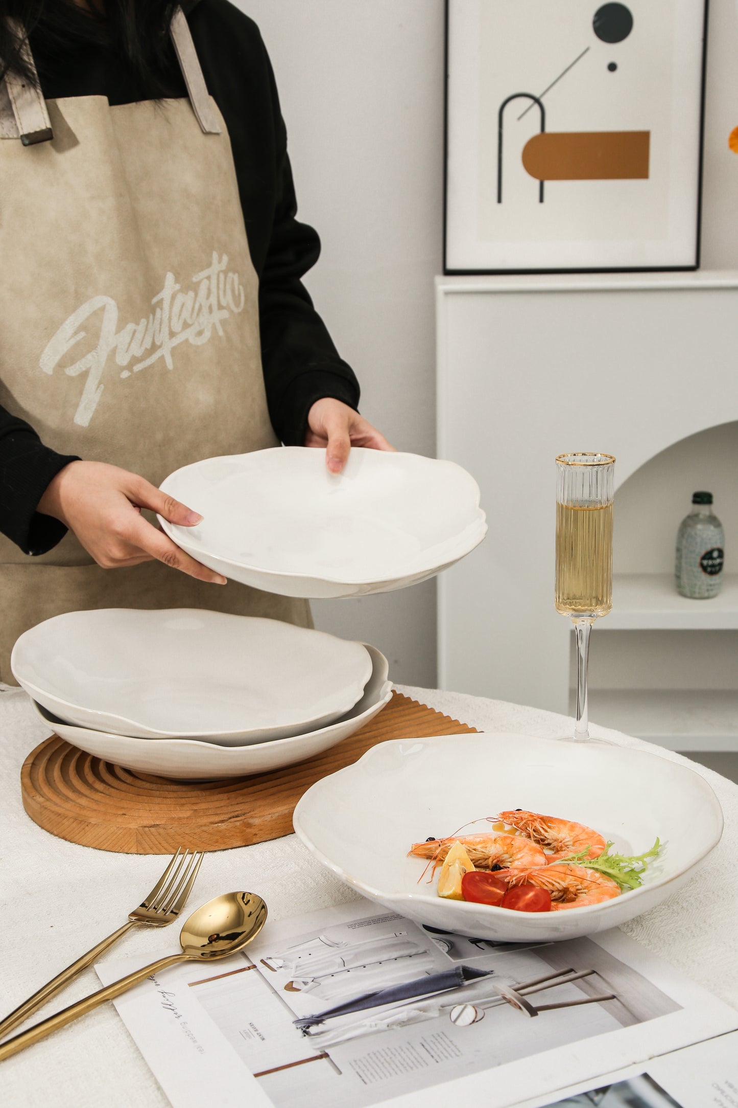 4-Piece Stoneware Deep Plate Set in Pearl White