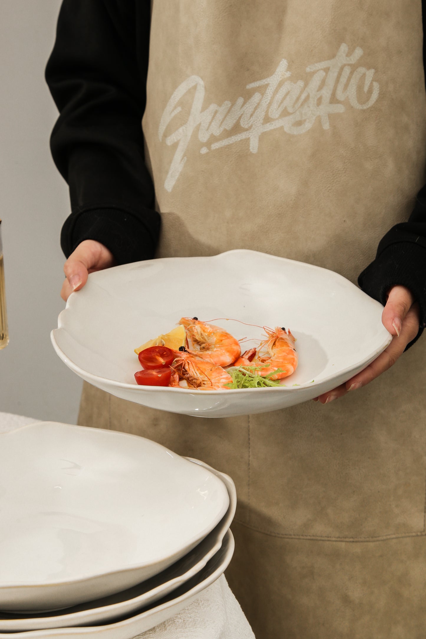 4-Piece Stoneware Deep Plate Set in Pearl White
