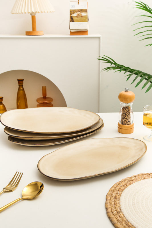 3-Piece Stoneware Serving Platter Set in Crema