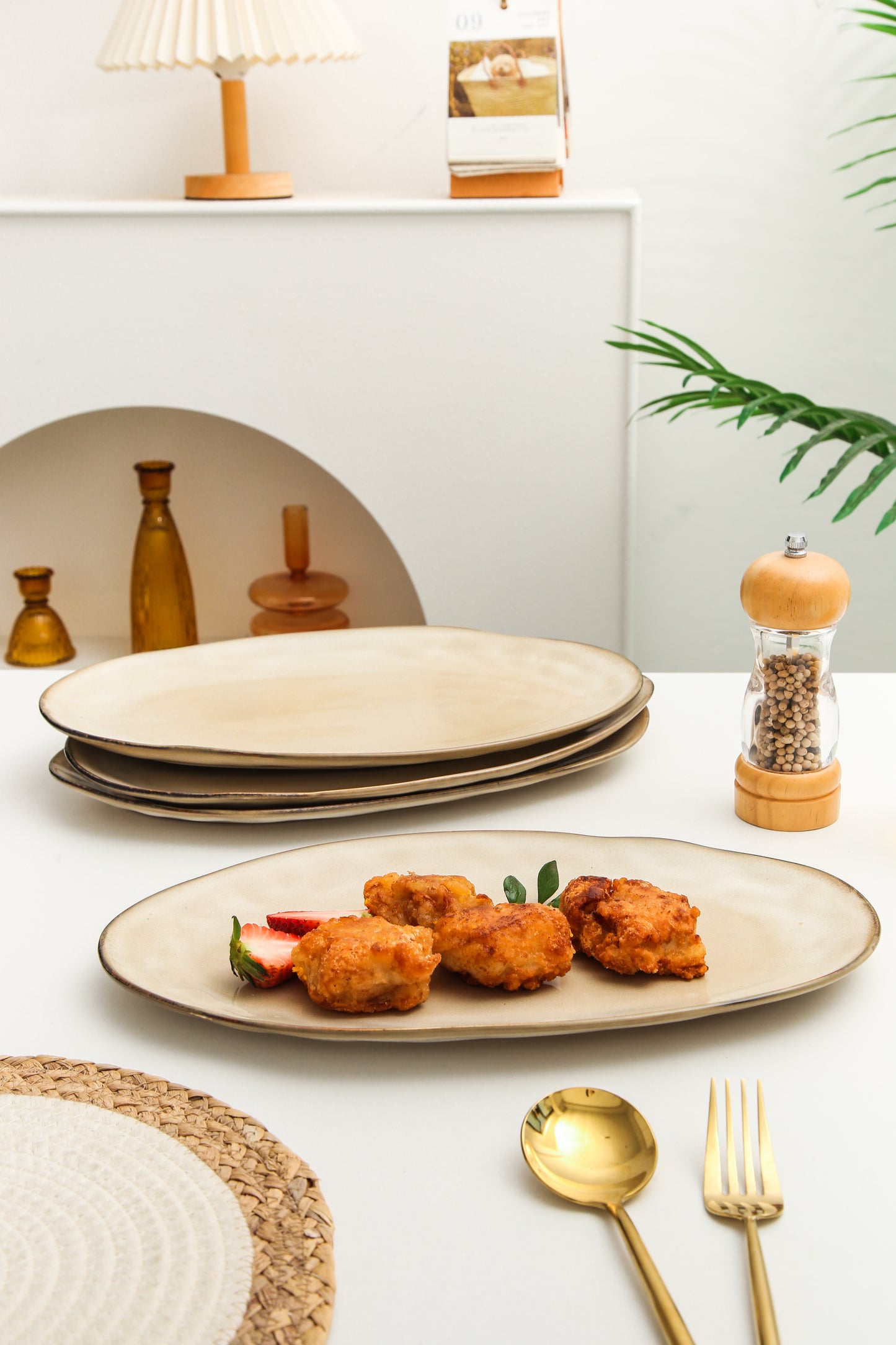 3-Piece Stoneware Serving Platter Set in Crema