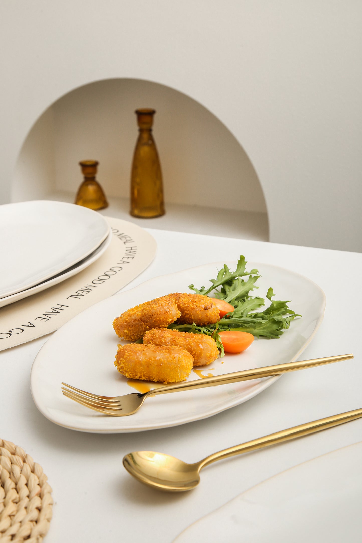 3-Piece Stoneware Serving Platter Set in Pearl White