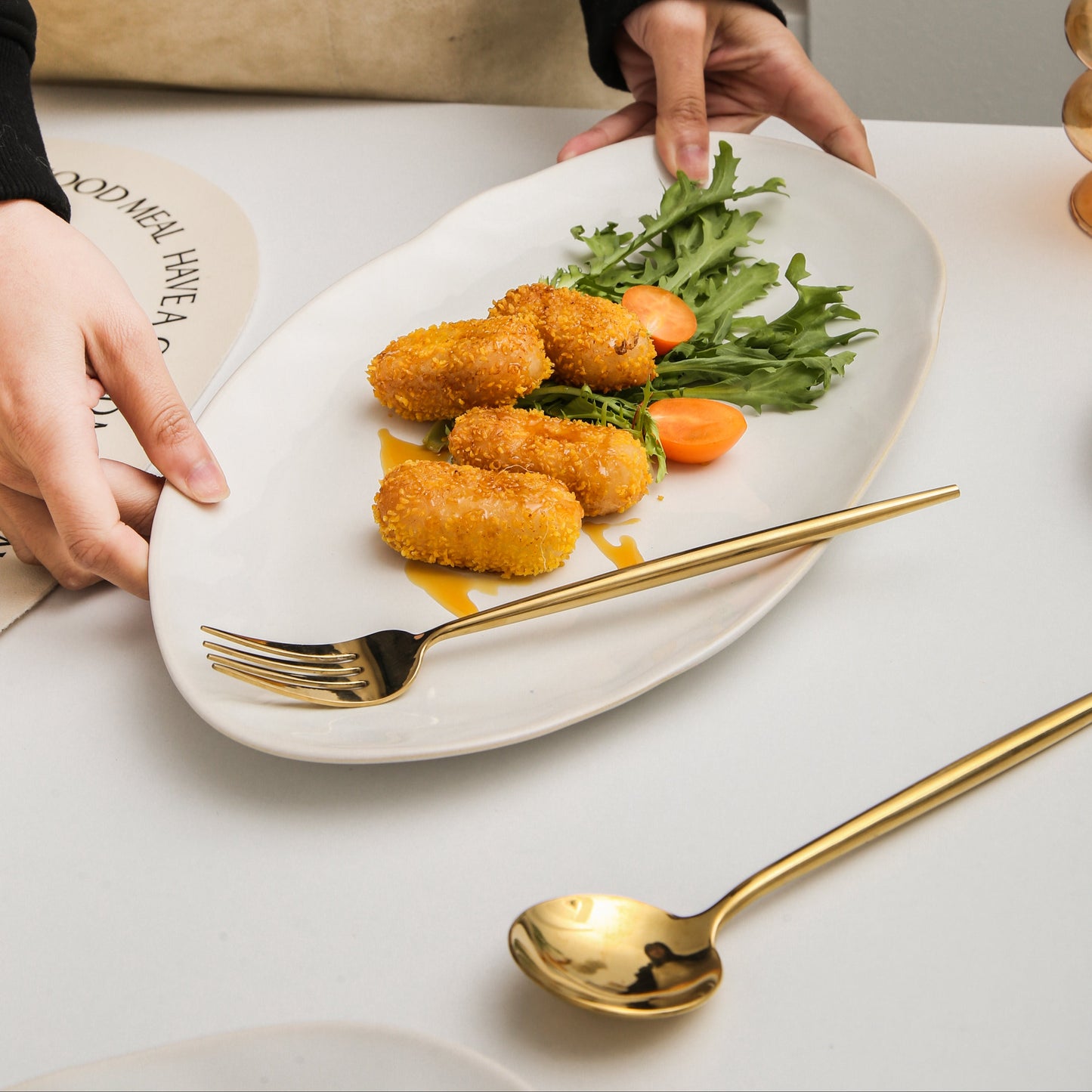 3-Piece Stoneware Serving Platter Set in Pearl White