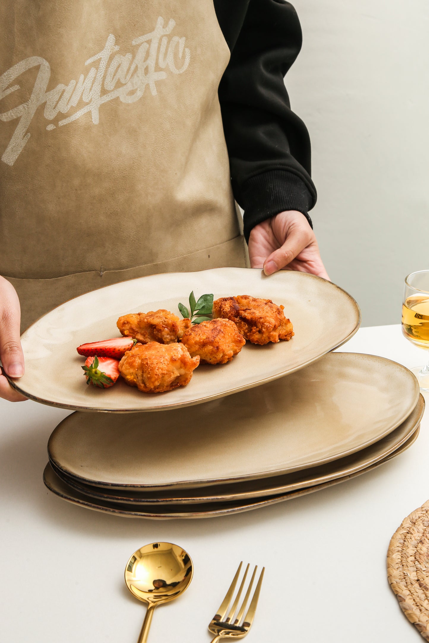 3-Piece Stoneware Serving Platter Set in Crema
