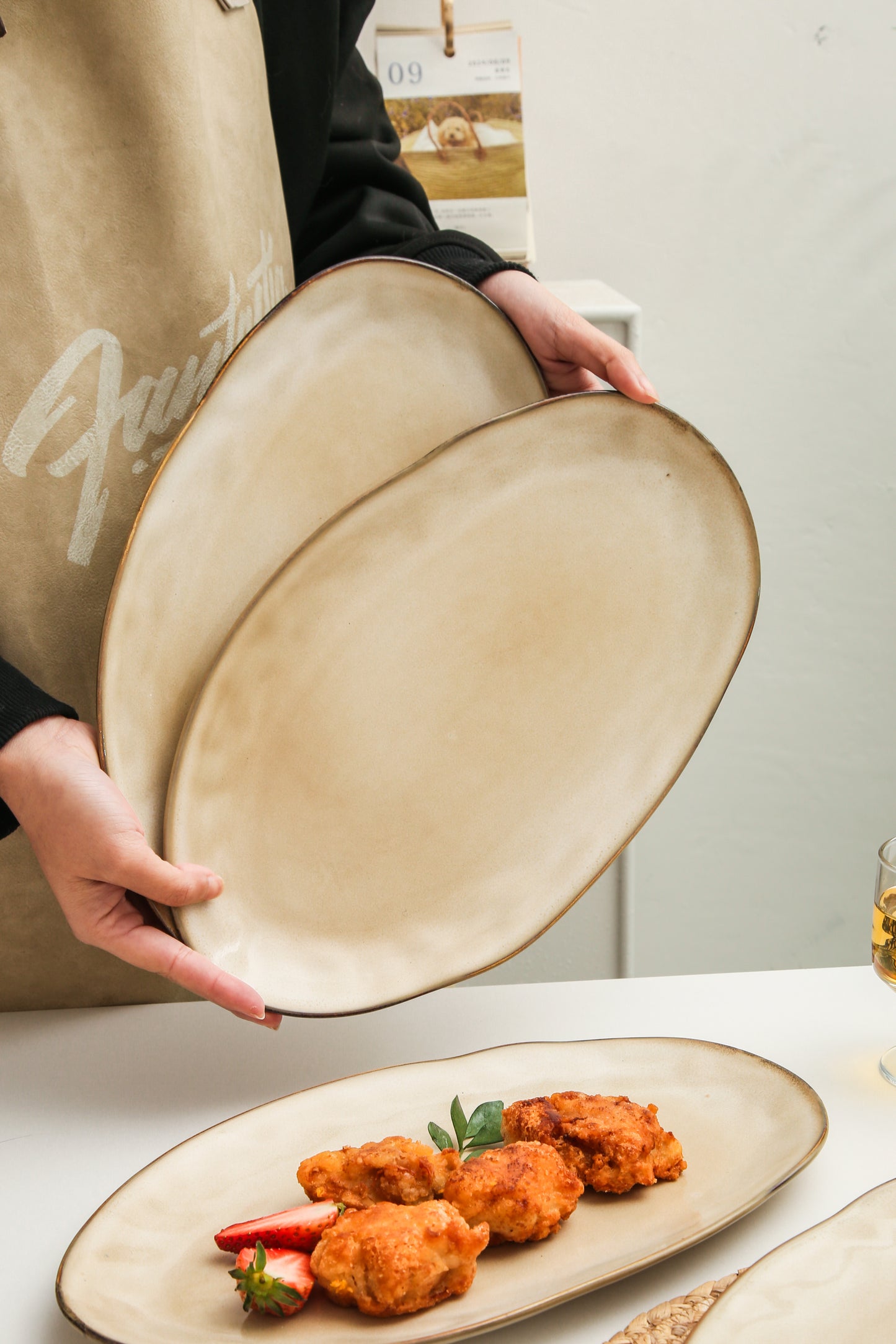 3-Piece Stoneware Serving Platter Set in Crema