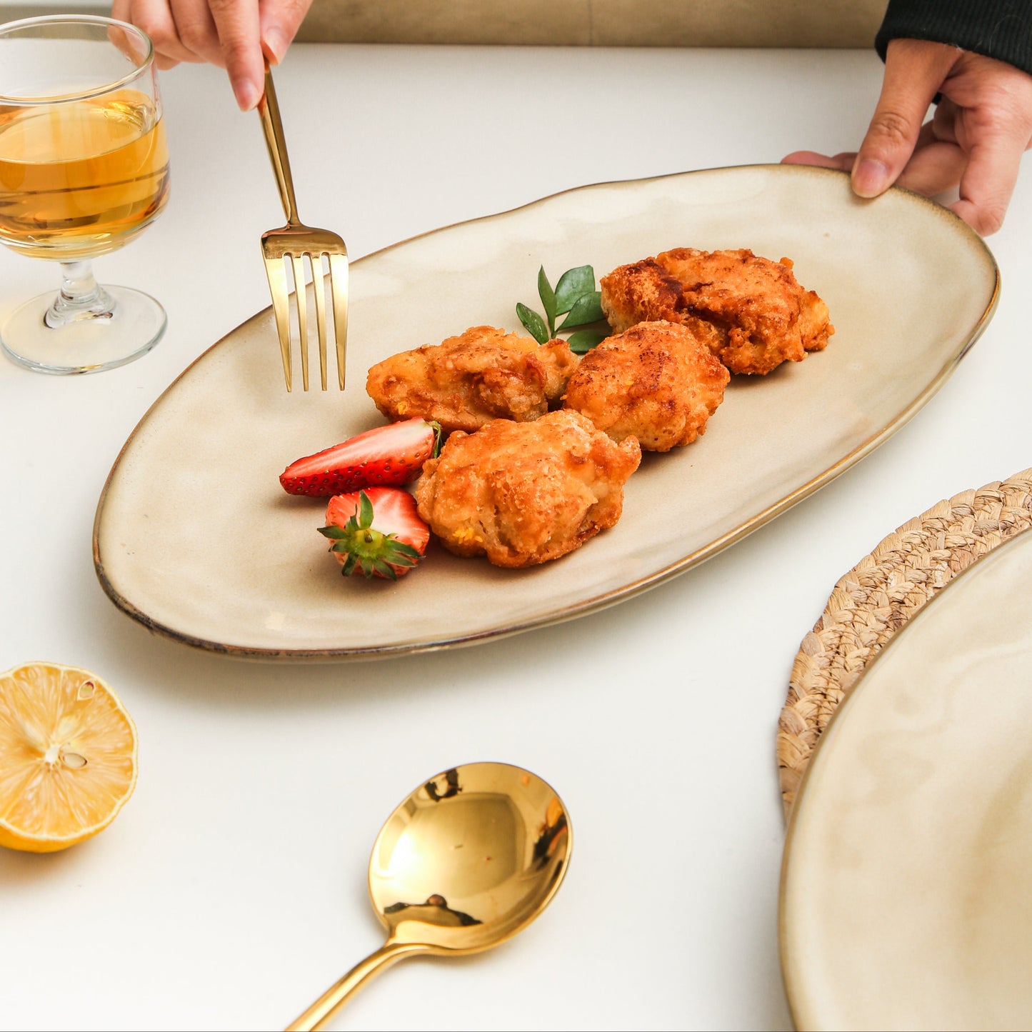 3-Piece Stoneware Serving Platter Set in Crema