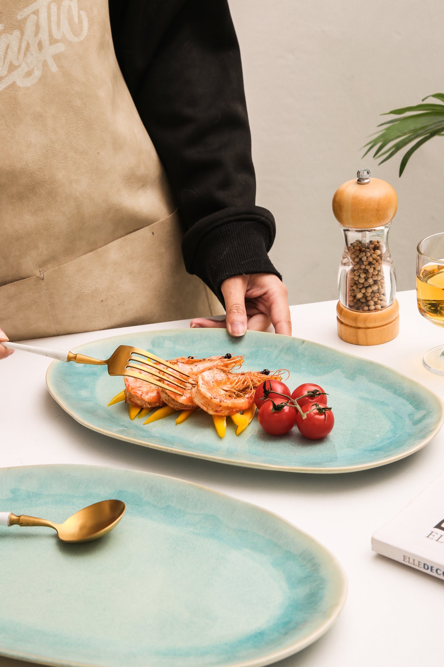 3-Piece Stoneware Serving Platter Set in Aqua Blue