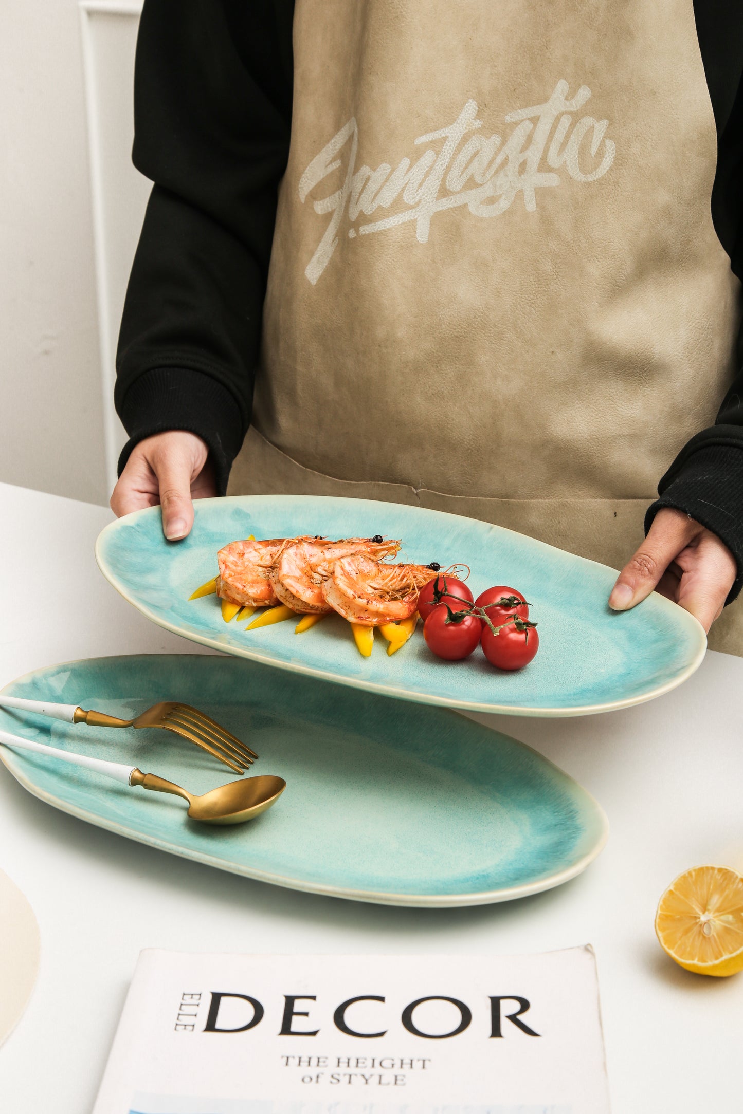 3-Piece Stoneware Serving Platter Set in Aqua Blue