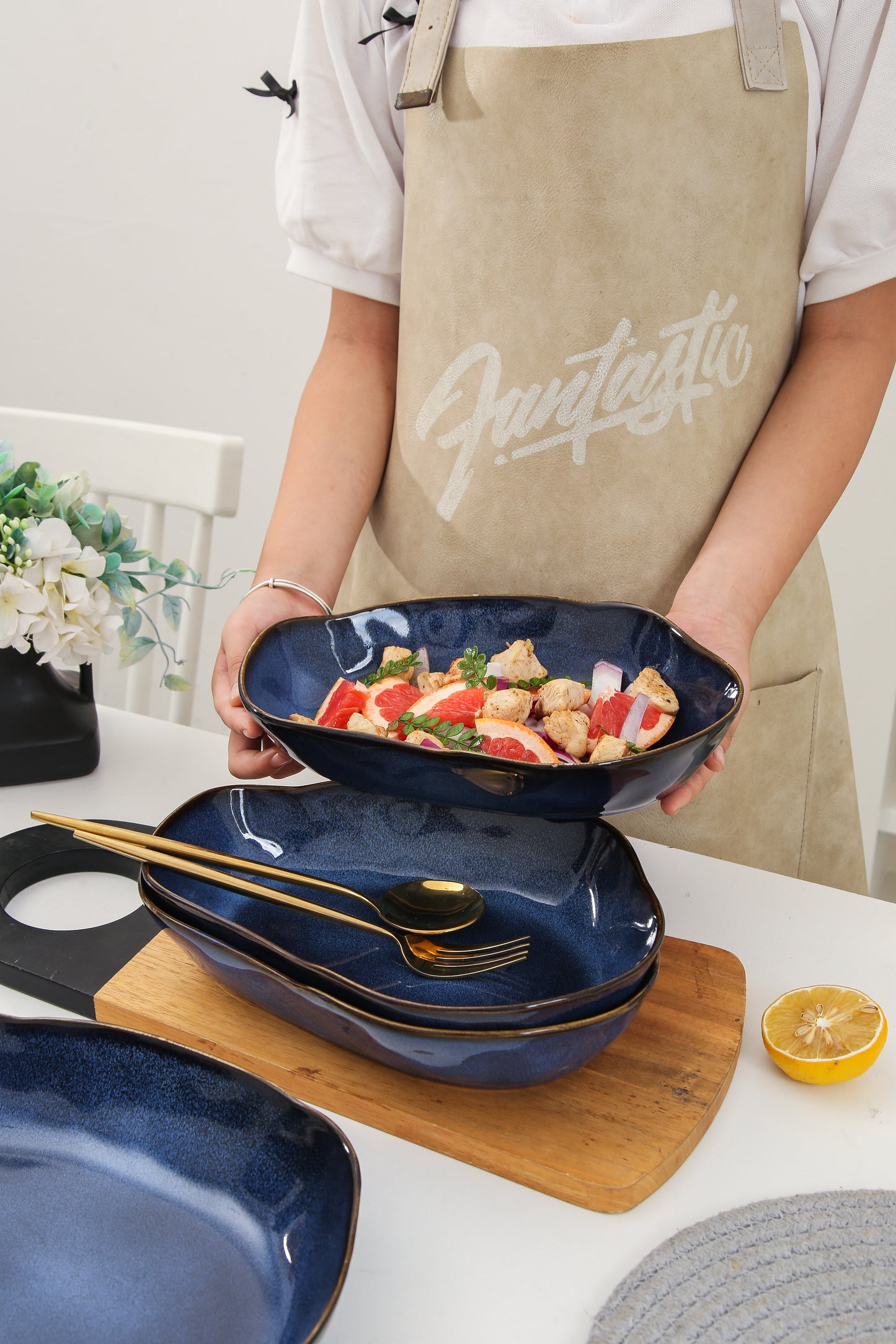 4 pcs Stoneform Oval Plate-Ocean Blue