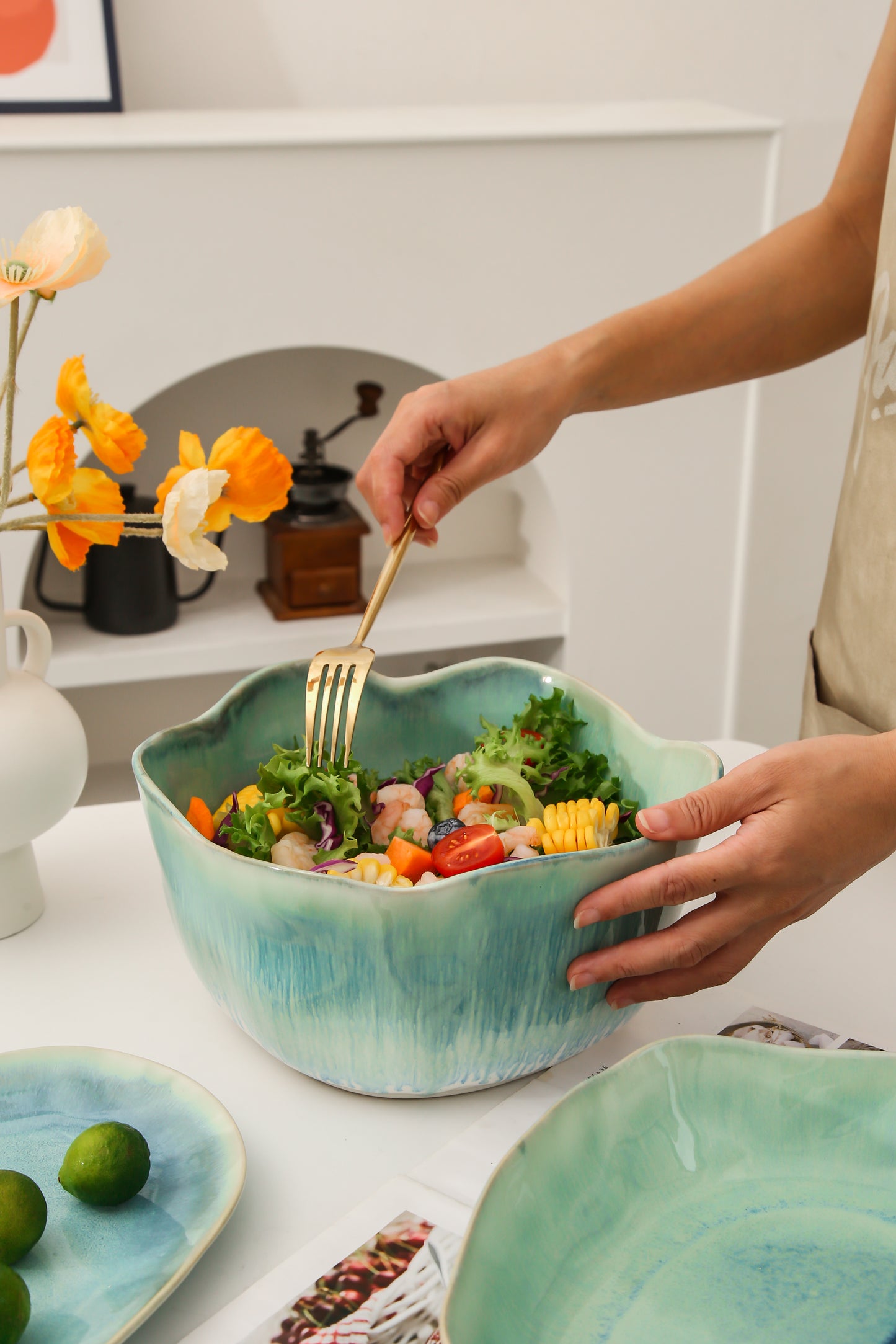 2 pcs Organic Deep Bowl- Aqua Blue