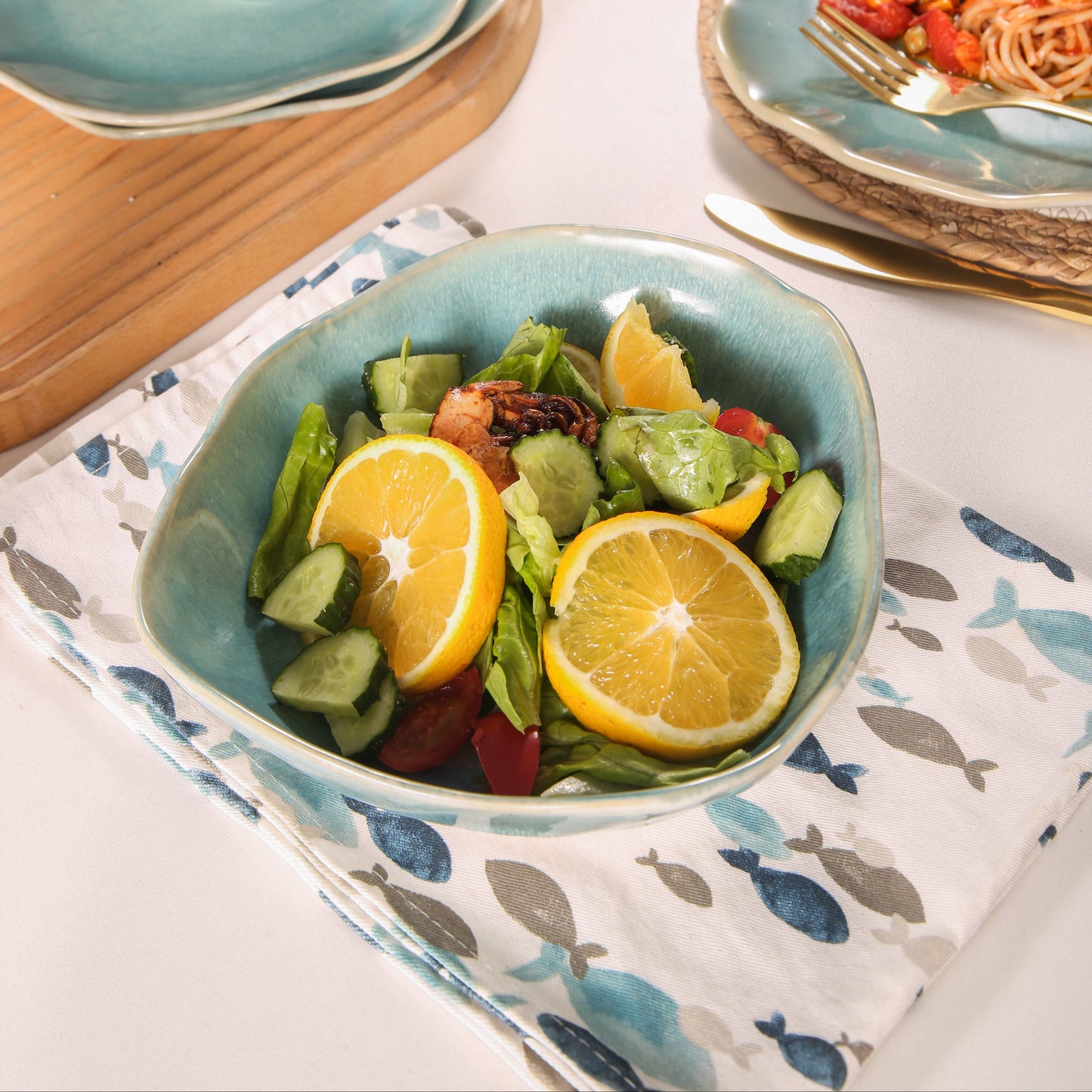 16-Piece Stoneware Set-Aqua Blue