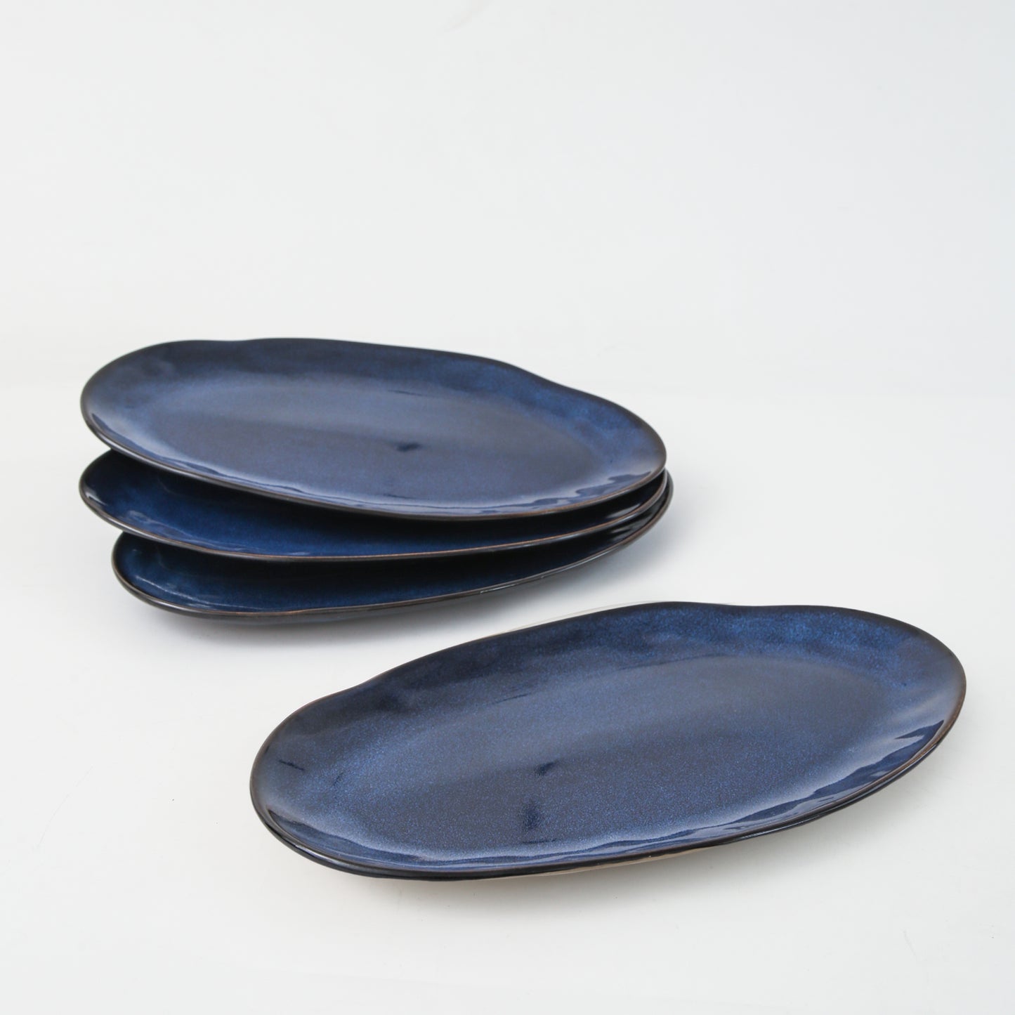 3-Piece Stoneware Serving Platter Set in Ocean Blue