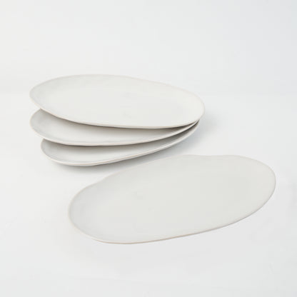3-Piece Stoneware Serving Platter Set in Pearl White