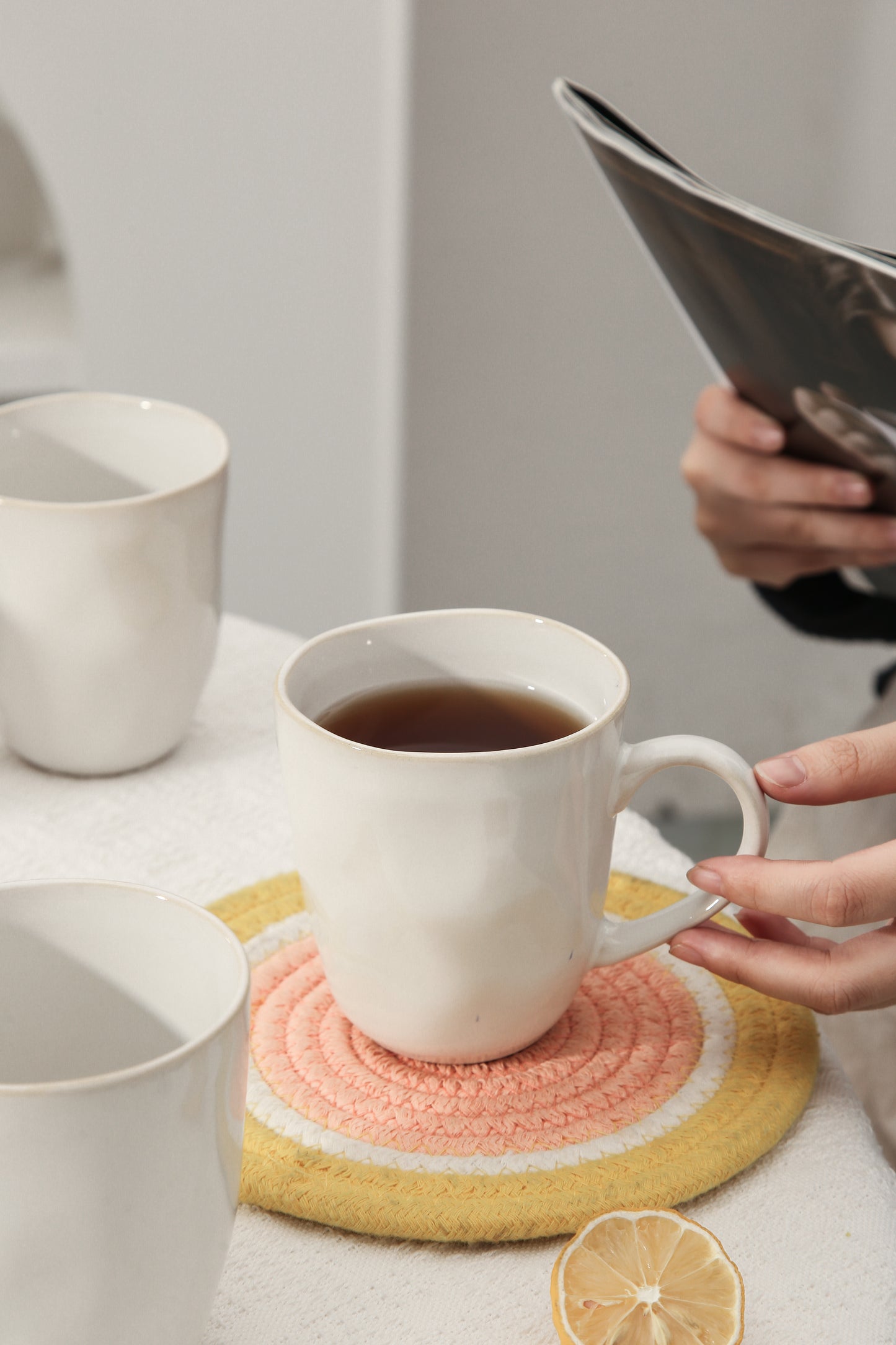 4-Piece Stoneware Mug Set in Pearl White
