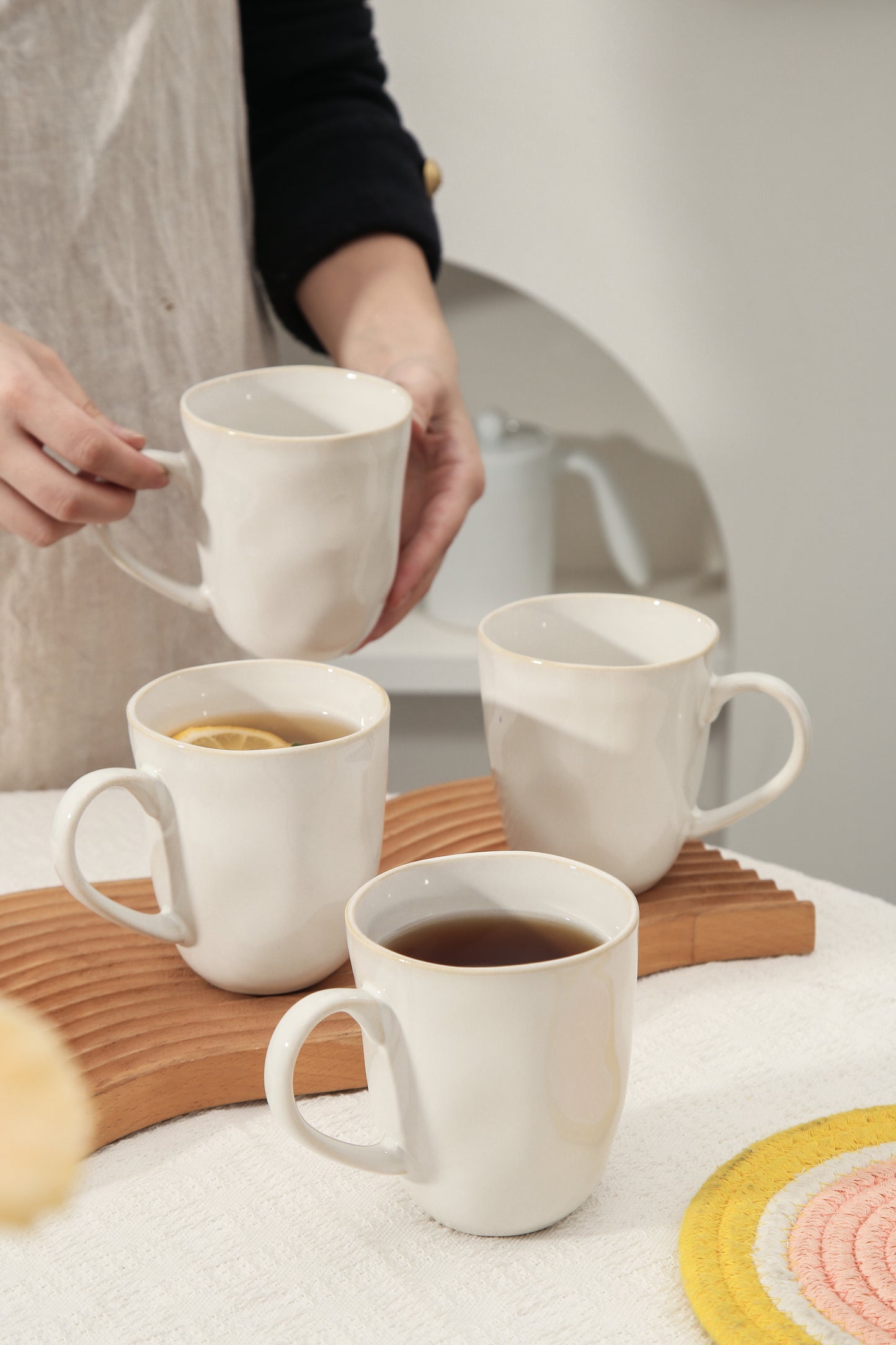 4-Piece Stoneware Mug Set in Pearl White