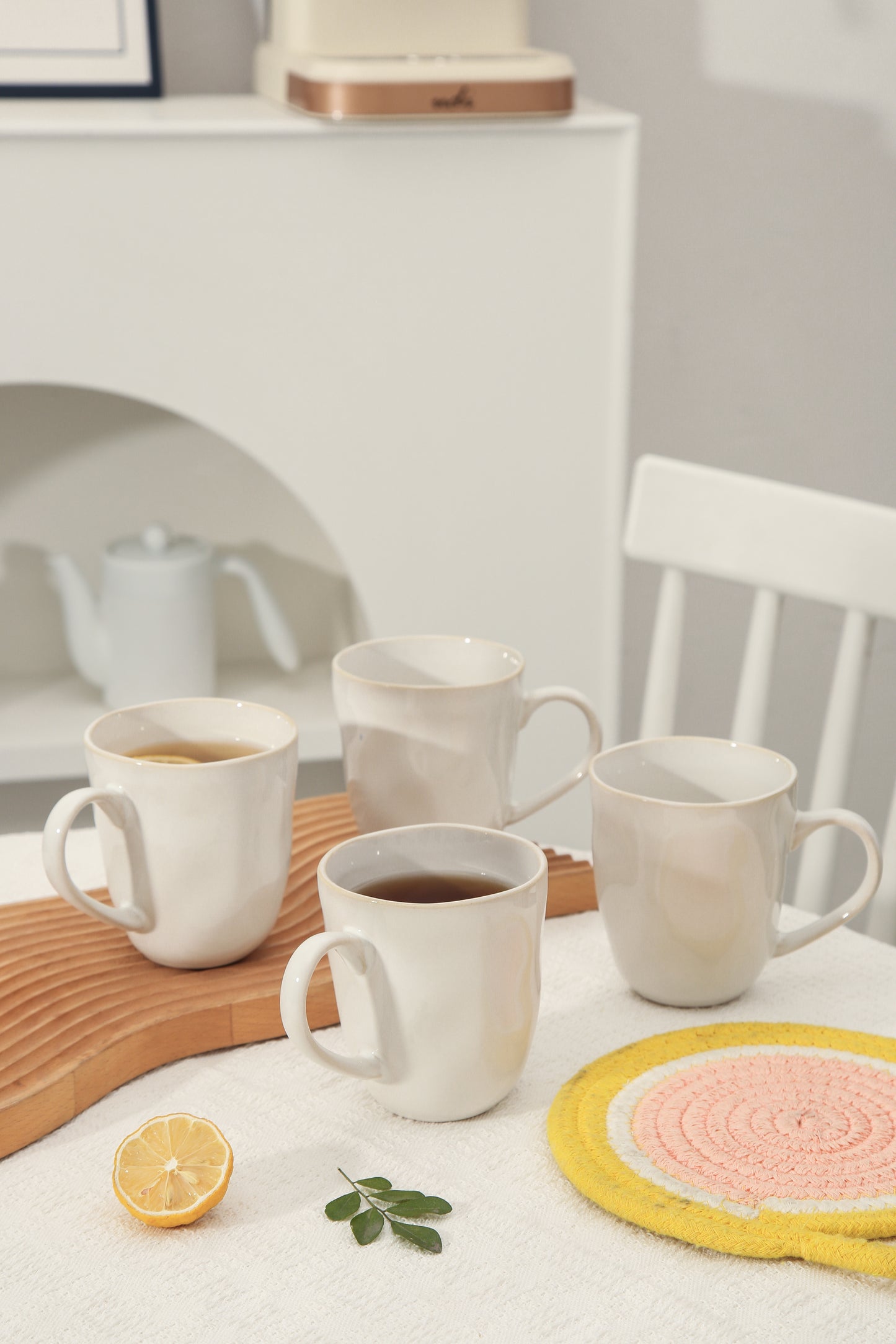 4-Piece Stoneware Mug Set in Pearl White