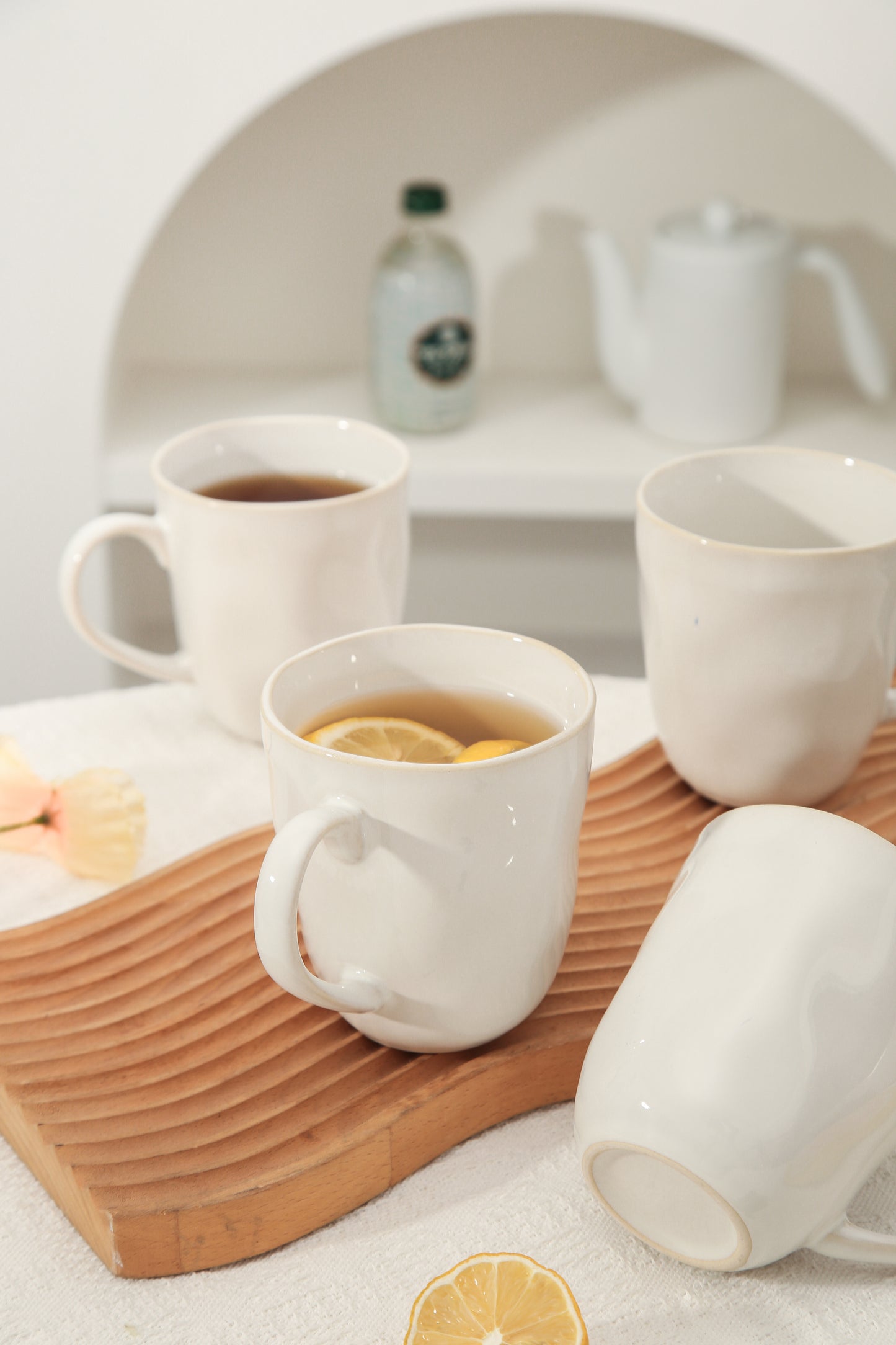 4-Piece Stoneware Mug Set in Pearl White