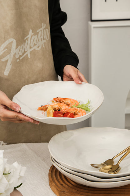 4-Piece Stoneware Deep Plate Set in Pearl White