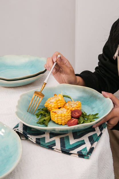 4-Piece Stoneware Deep Plate Set in Aqua Blue