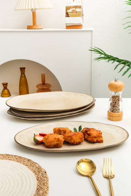 3-Piece Stoneware Serving Platter Set in Crema