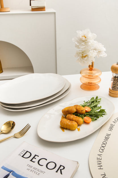 3-Piece Stoneware Serving Platter Set in Pearl White