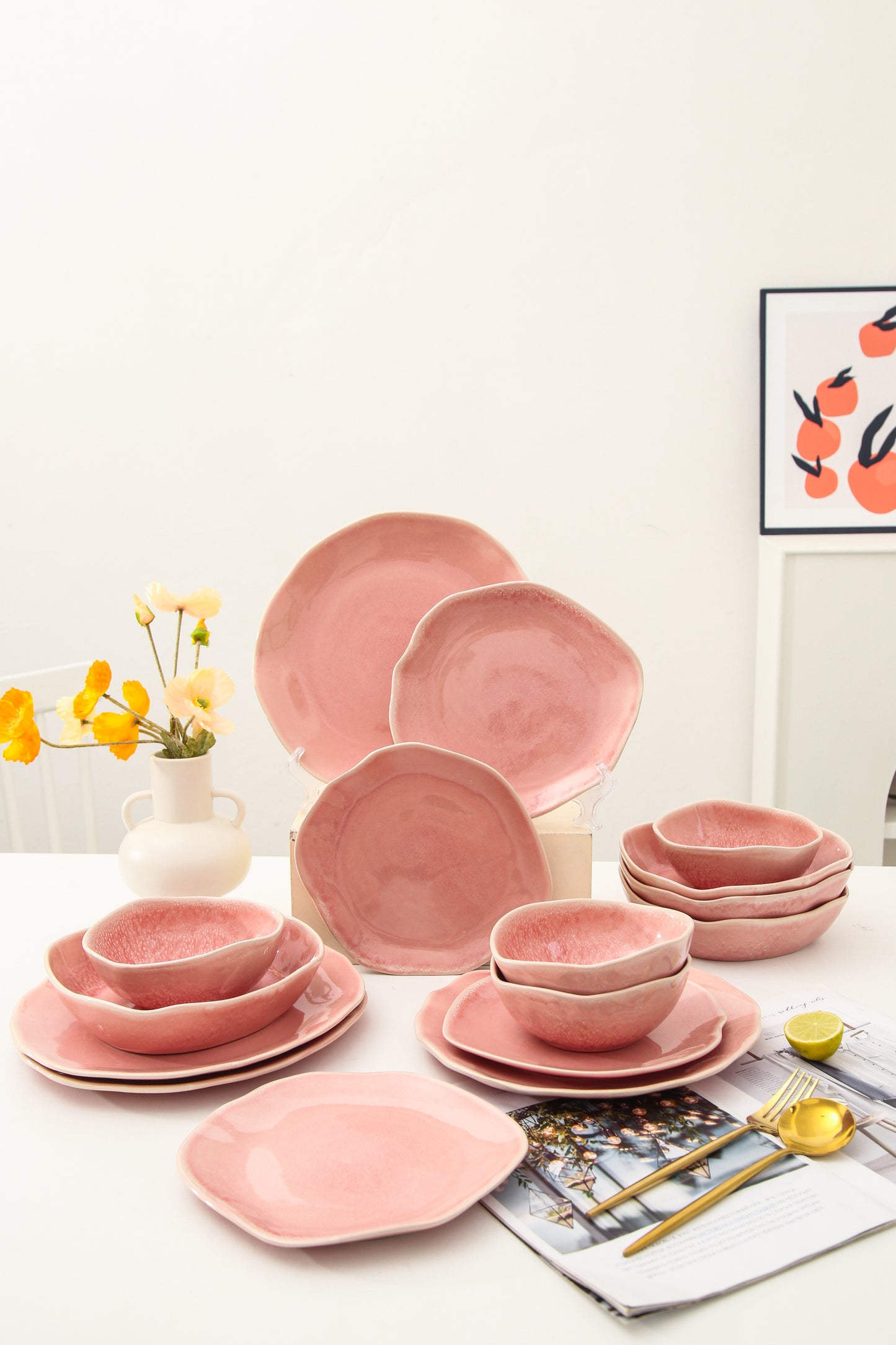 16 Piece Set Dinnerware Set- Rose Pink