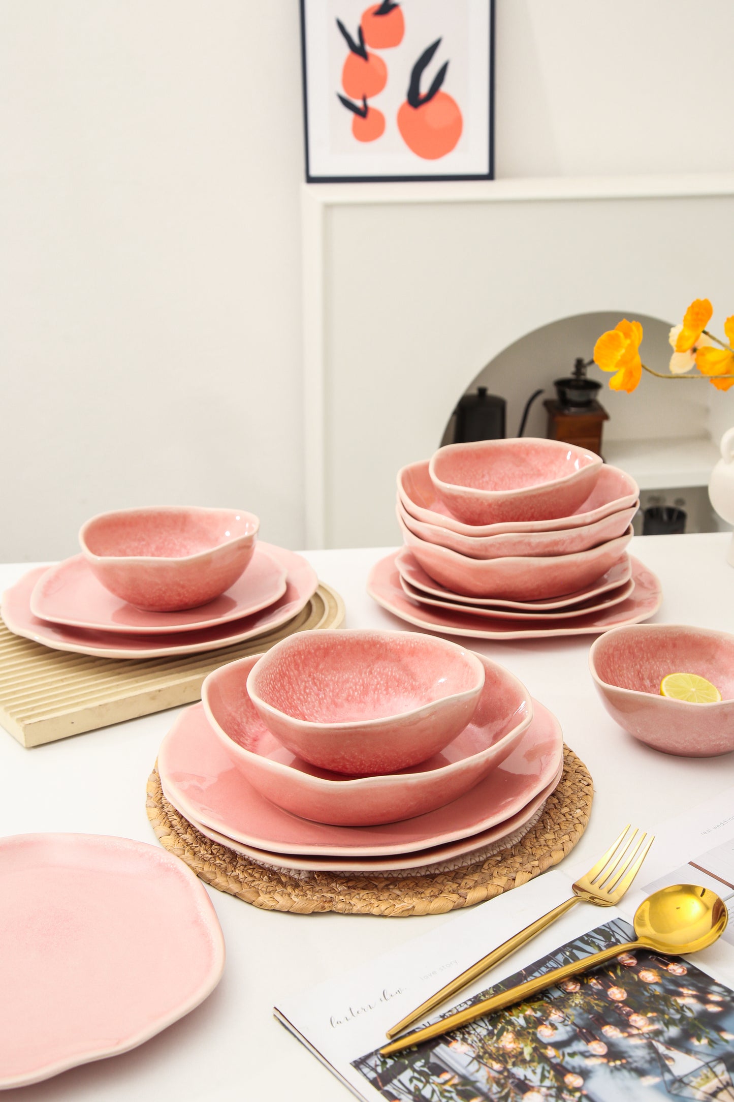 16 Piece Set Dinnerware Set- Rose Pink