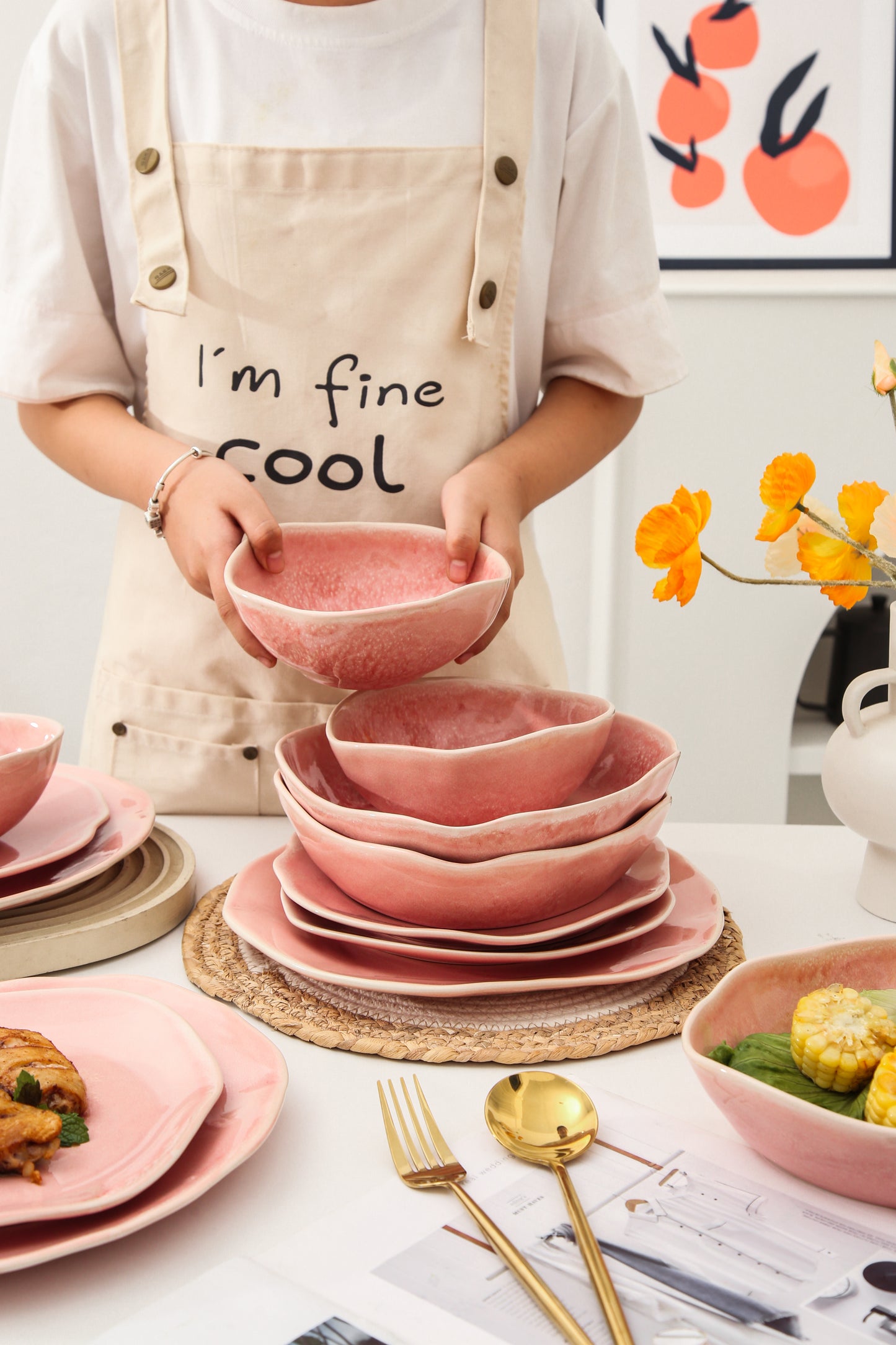 16 Piece Set Dinnerware Set- Rose Pink