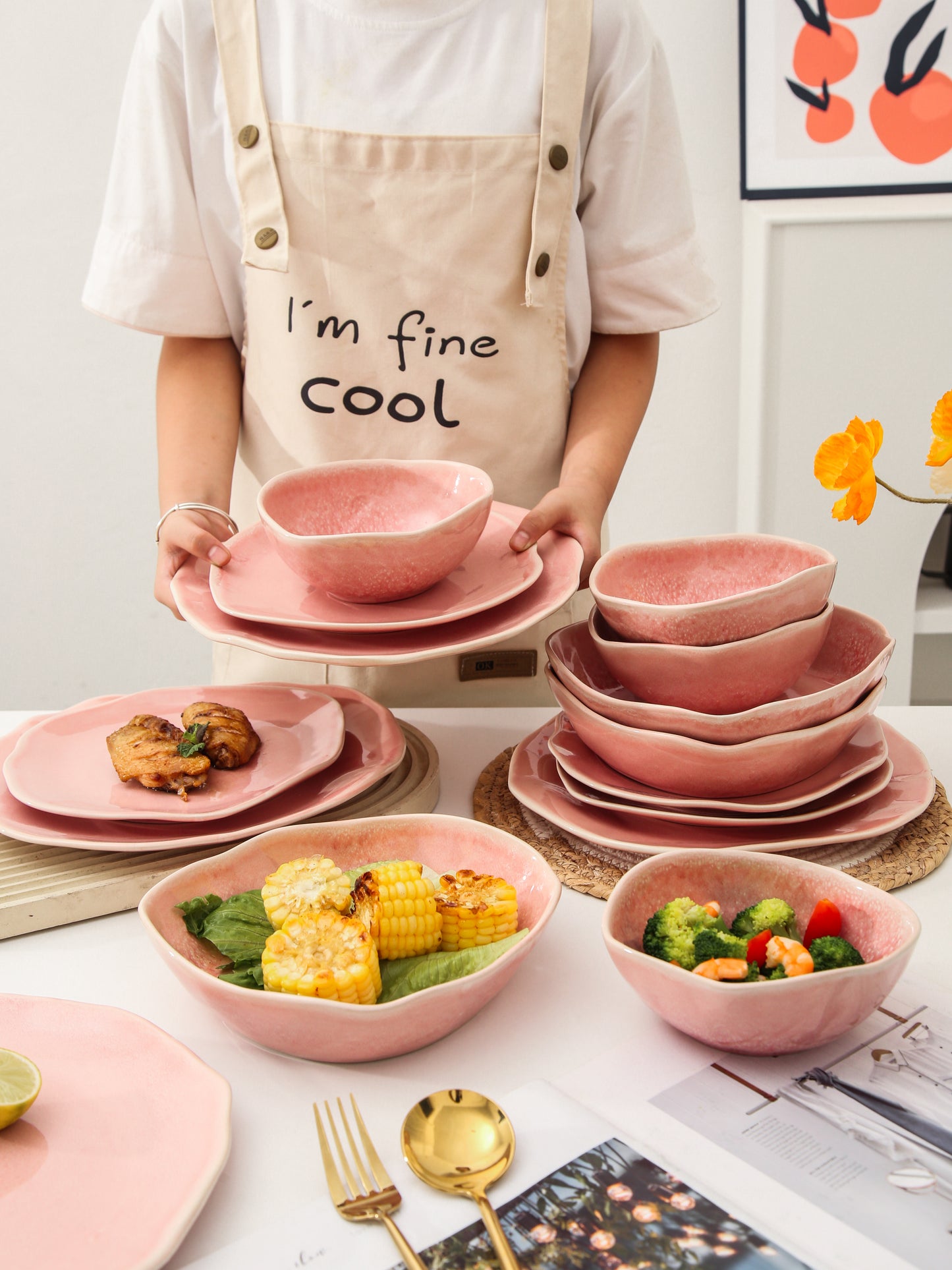 16 Piece Set Dinnerware Set- Rose Pink