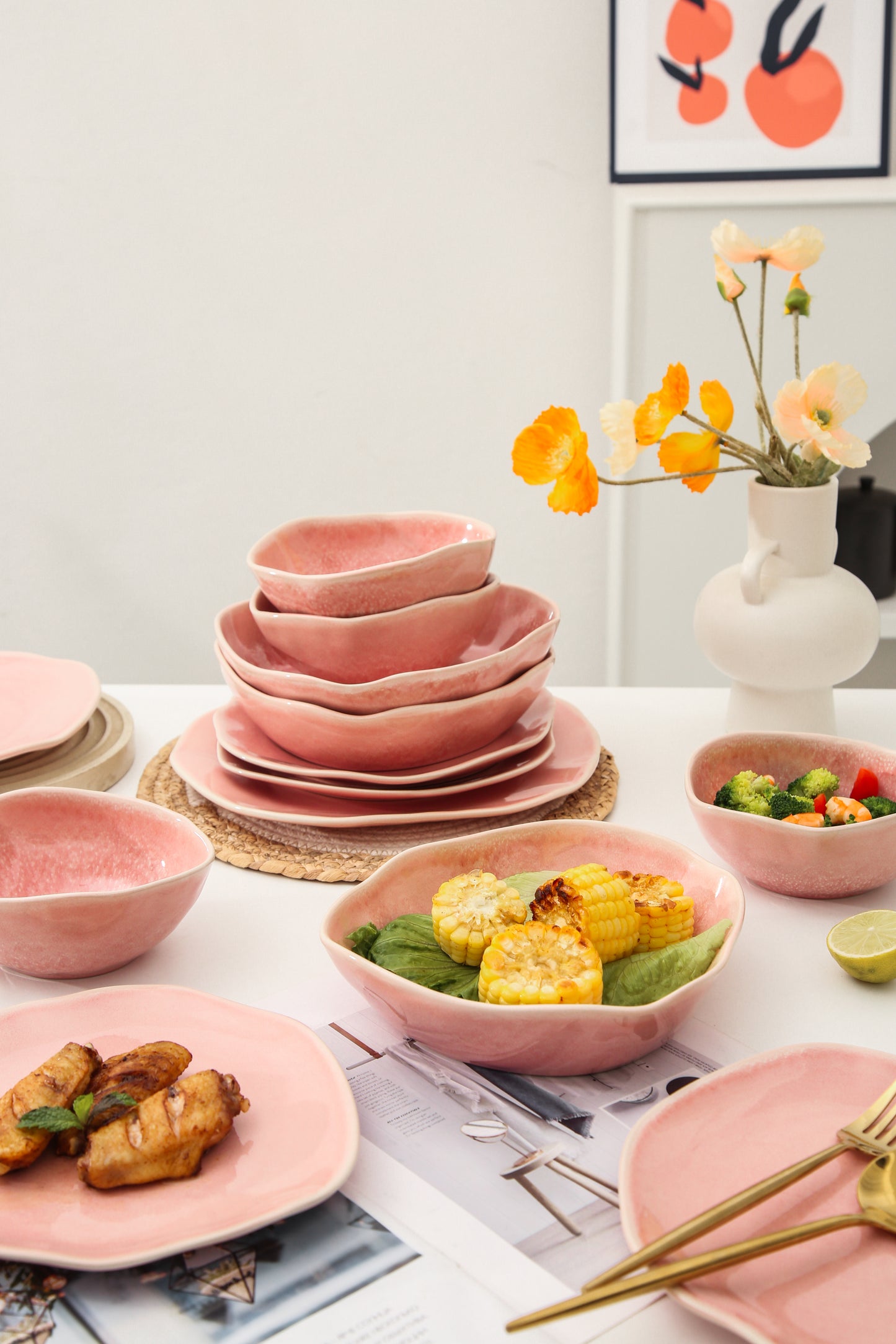 16 Piece Set Dinnerware Set- Rose Pink