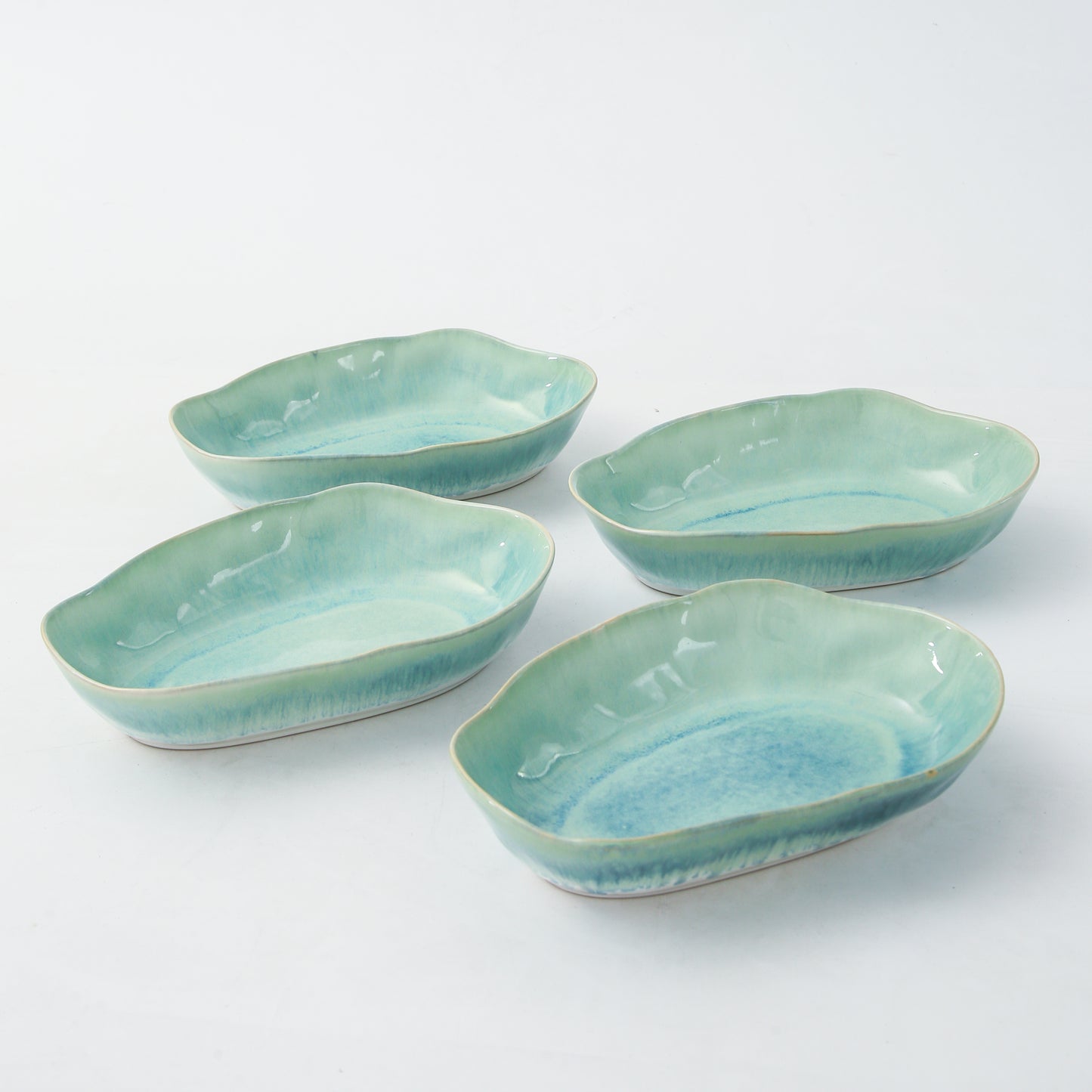 4 pcs Stoneform Oval Plate-Aqua Blue