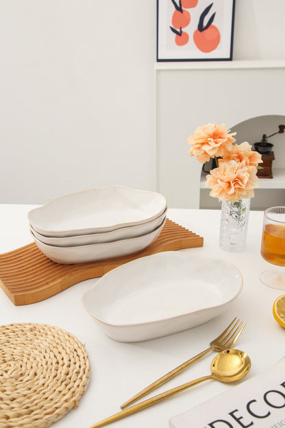 4 pcs Stoneform Oval Plate-Pearl White