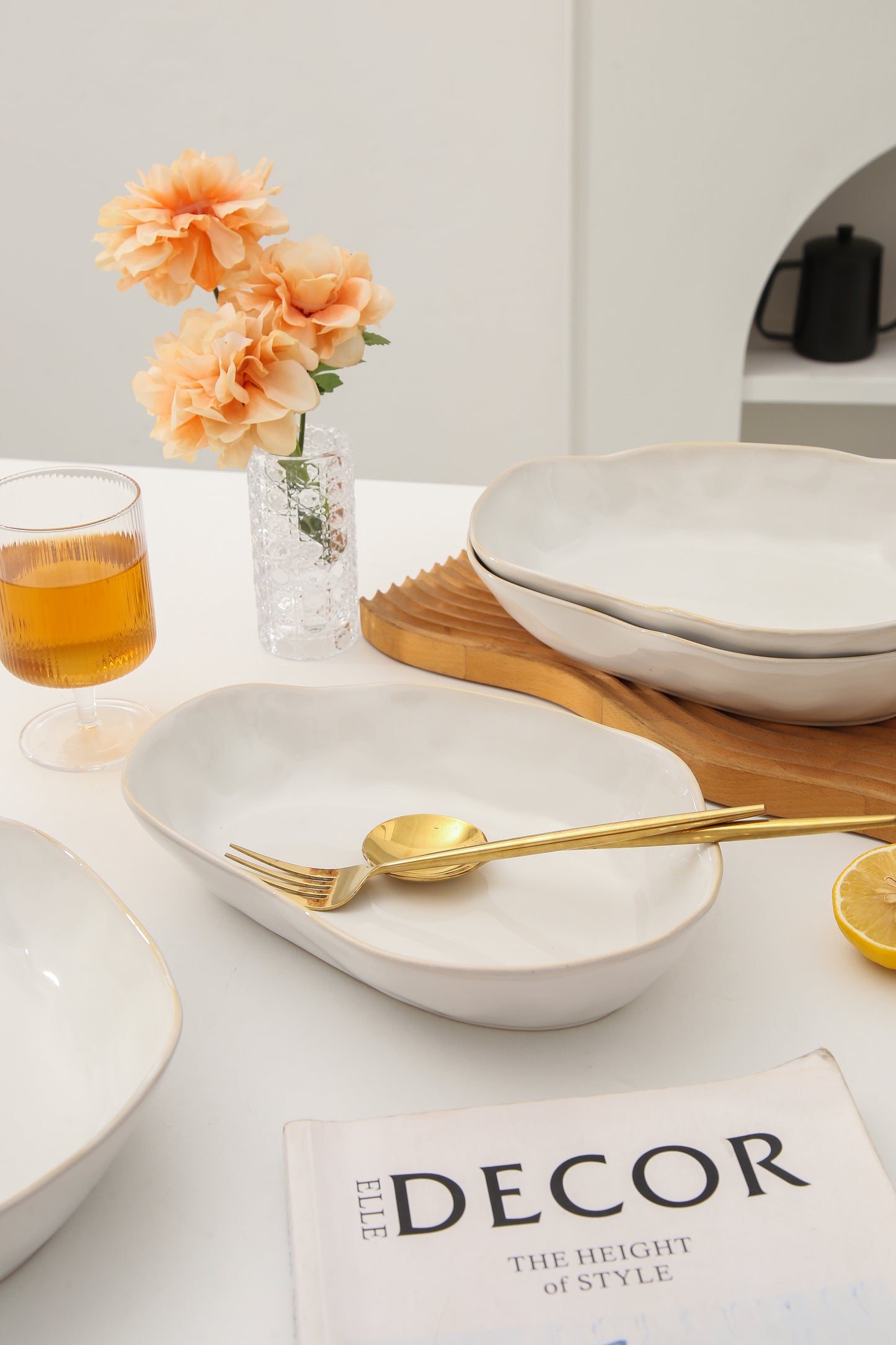 4 pcs Stoneform Oval Plate-Pearl White