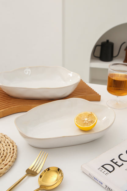 4 pcs Stoneform Oval Plate-Pearl White