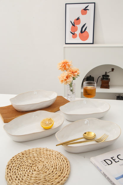 4 pcs Stoneform Oval Plate-Pearl White